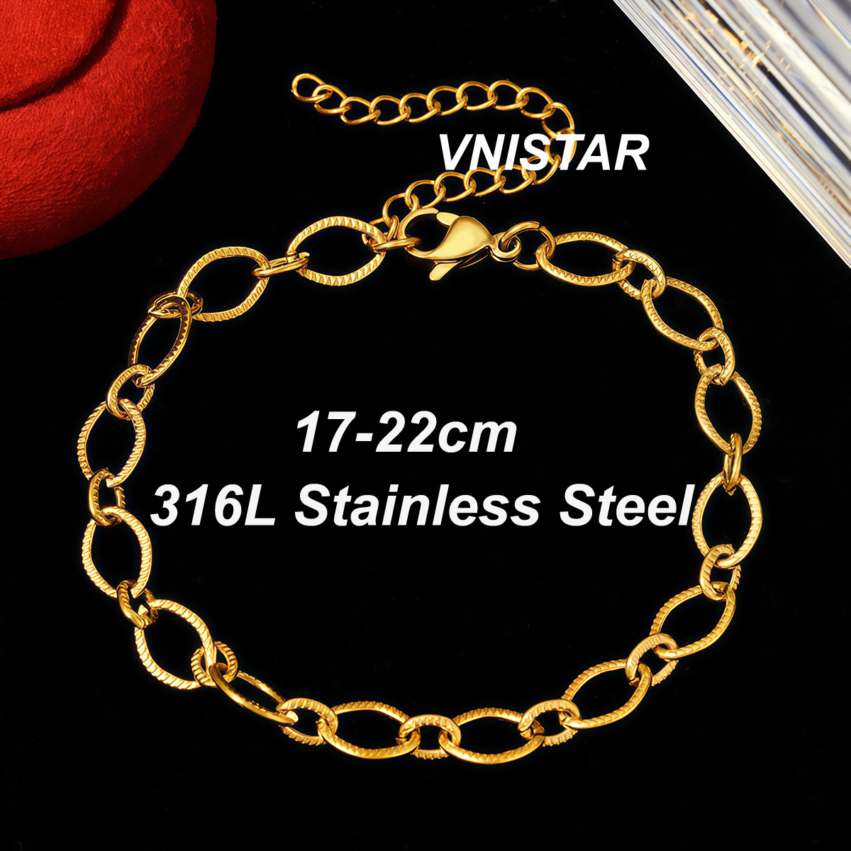 12pcs/pack 17-22cm 18k Gold Plated Stainless Steel Paperclip Cross Link Chain Bracelet Women Handmade DIY Charm Jewelry Making
