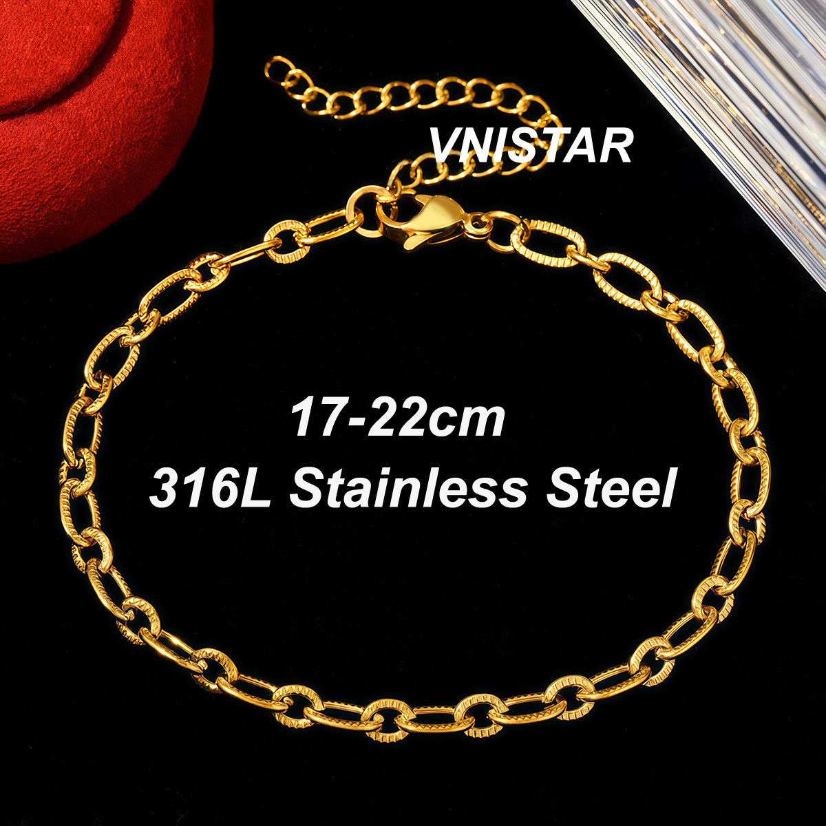 12pcs/pack 17-22cm 18k Gold Plated Stainless Steel Paperclip Cross Link Chain Bracelet Women Handmade DIY Charm Jewelry Making