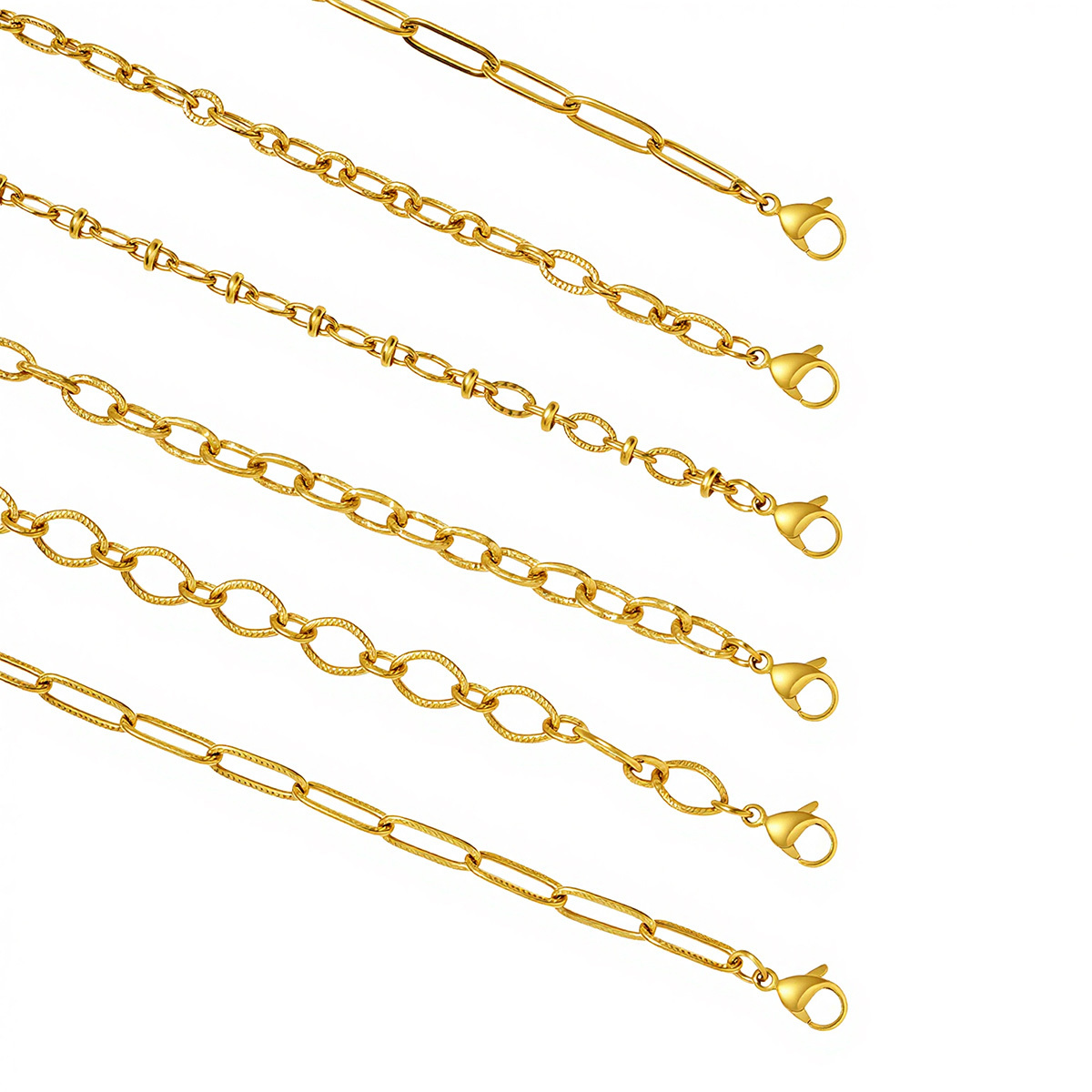 12pcs/pack 17-22cm 18k Gold Plated Stainless Steel Paperclip Cross Link Chain Bracelet Women Handmade DIY Charm Jewelry Making