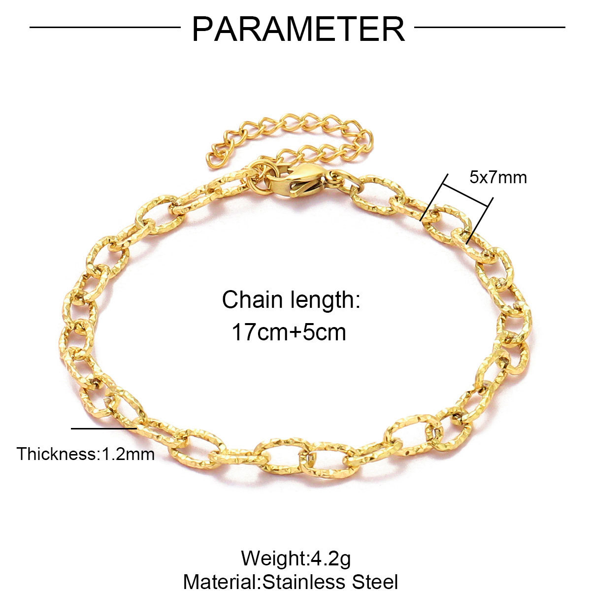 12pcs/pack 17-22cm 18k Gold Plated Stainless Steel Paperclip Cross Link Chain Bracelet Women Handmade DIY Charm Jewelry Making