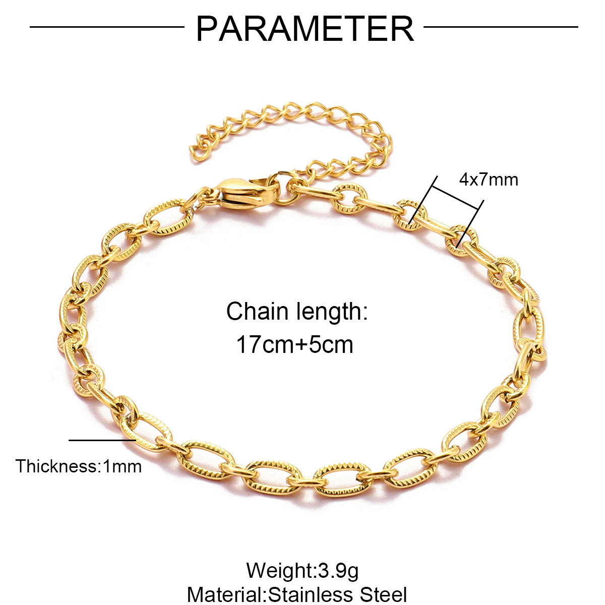 12pcs/pack 17-22cm 18k Gold Plated Stainless Steel Paperclip Cross Link Chain Bracelet Women Handmade DIY Charm Jewelry Making
