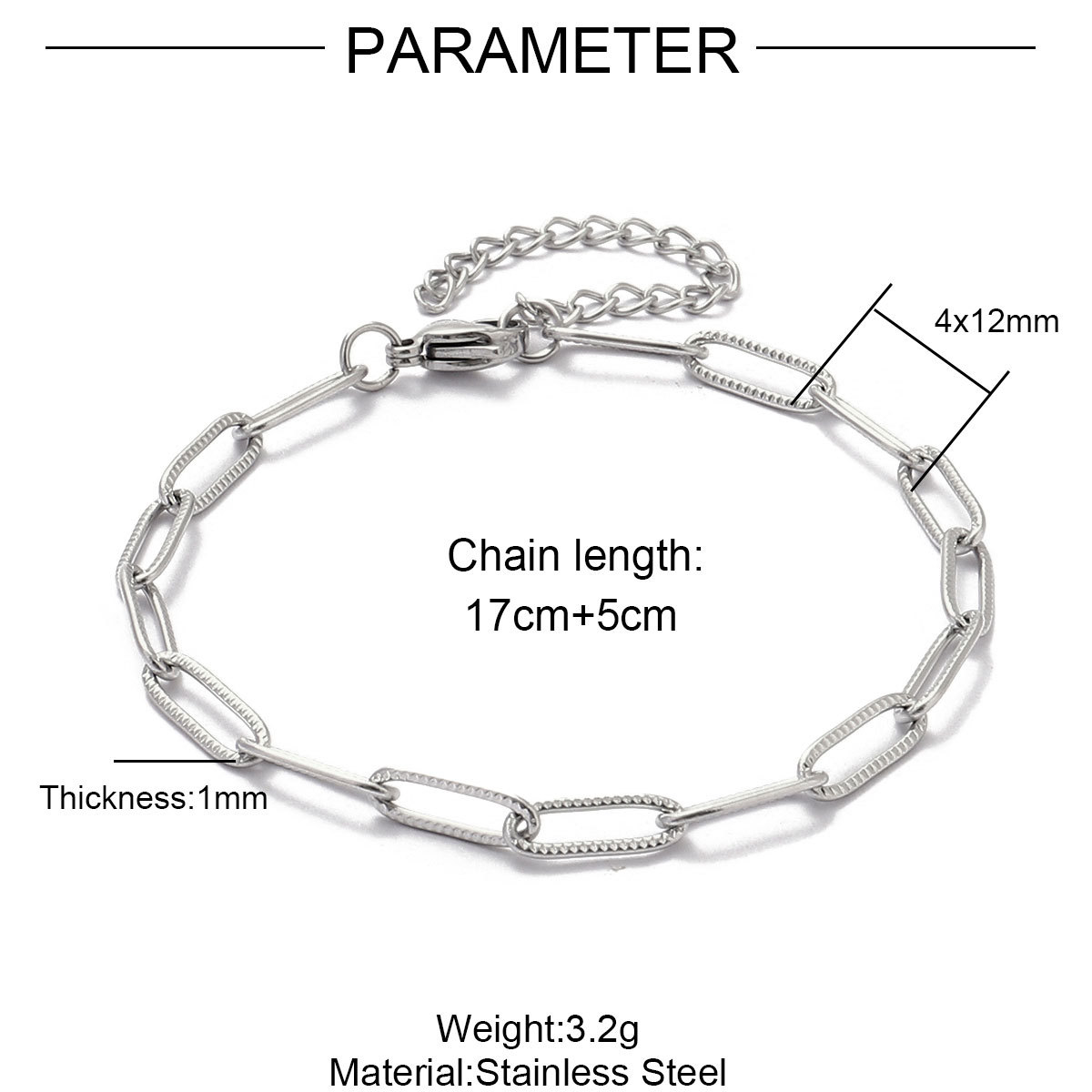 12pcs/pack 17-22cm 18k Gold Plated Stainless Steel Paperclip Cross Link Chain Bracelet Women Handmade DIY Charm Jewelry Making