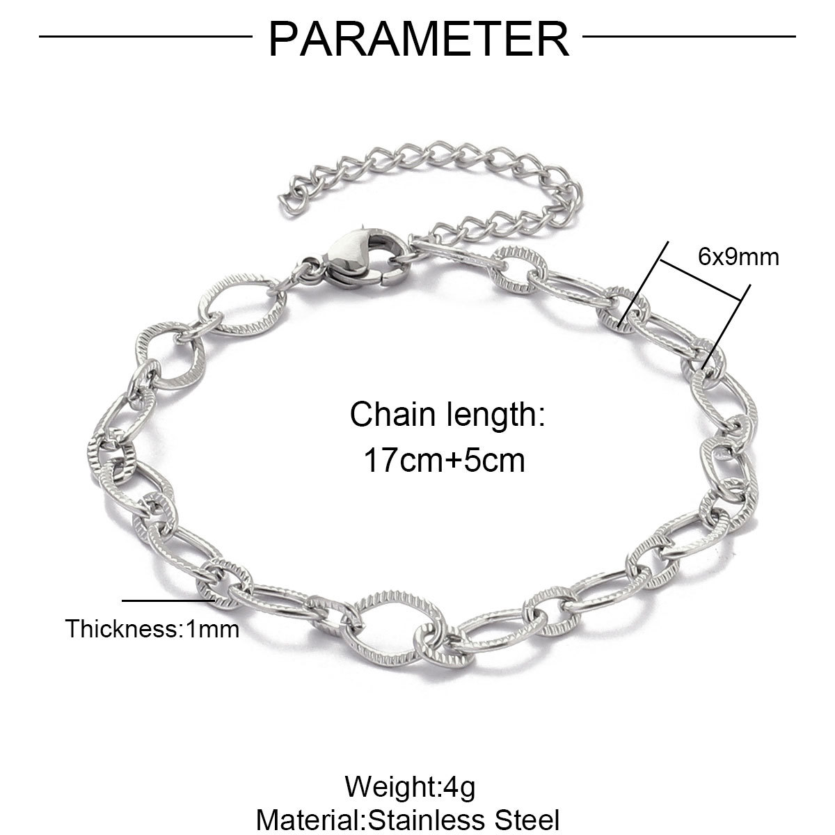 12pcs/pack 17-22cm 18k Gold Plated Stainless Steel Paperclip Cross Link Chain Bracelet Women Handmade DIY Charm Jewelry Making