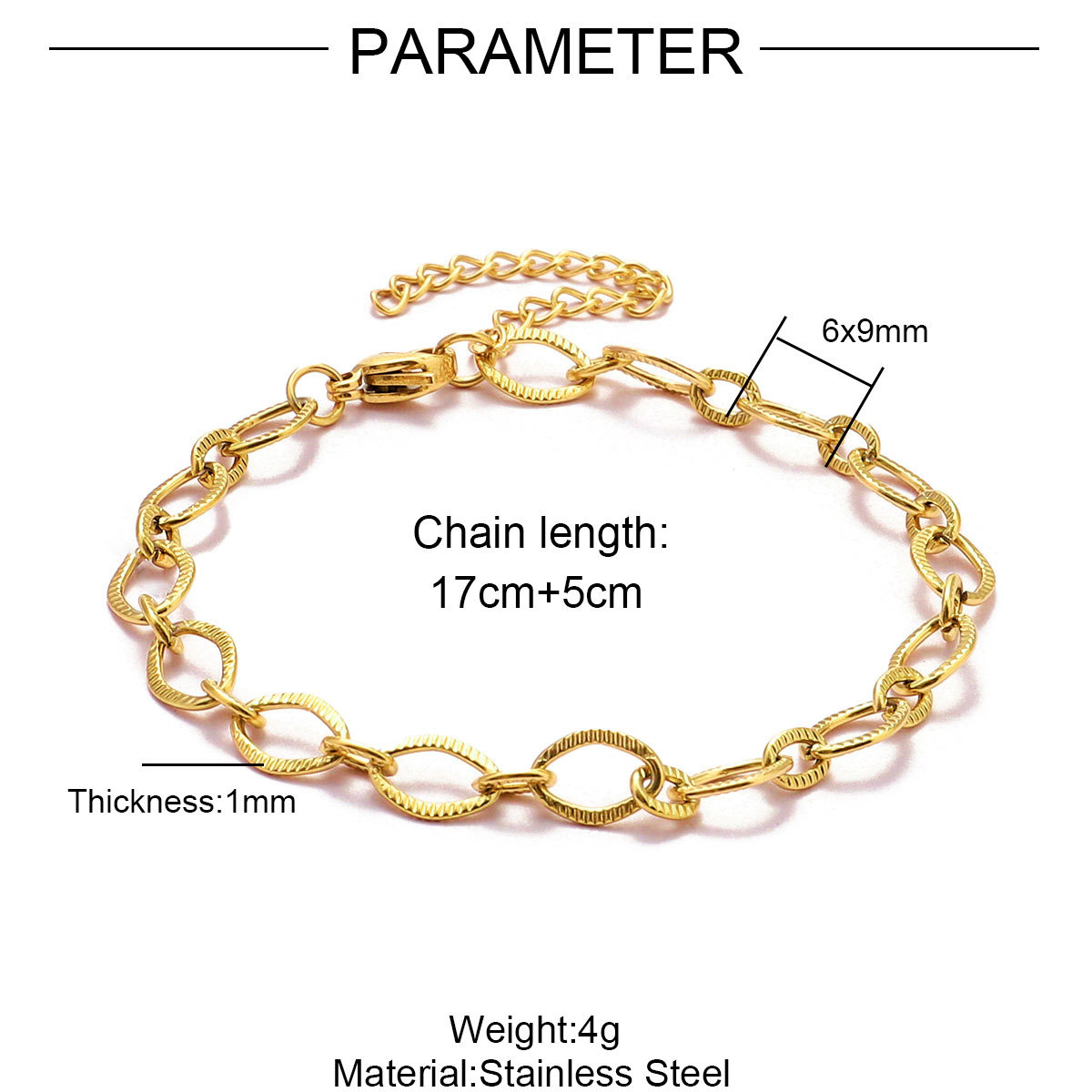 12pcs/pack 17-22cm 18k Gold Plated Stainless Steel Paperclip Cross Link Chain Bracelet Women Handmade DIY Charm Jewelry Making