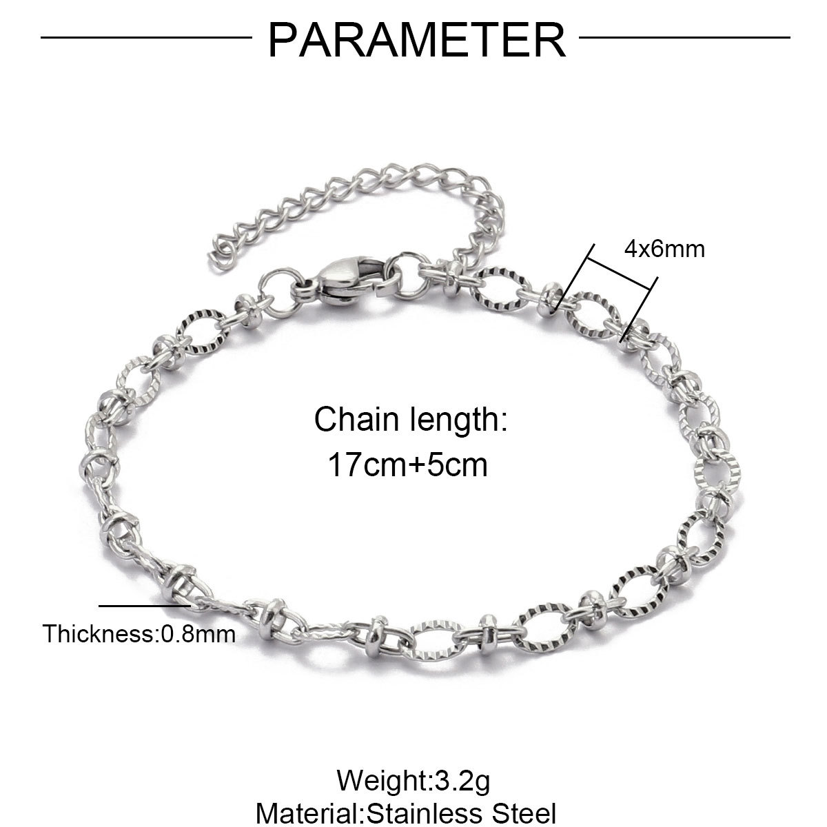 12pcs/pack 17-22cm 18k Gold Plated Stainless Steel Paperclip Cross Link Chain Bracelet Women Handmade DIY Charm Jewelry Making