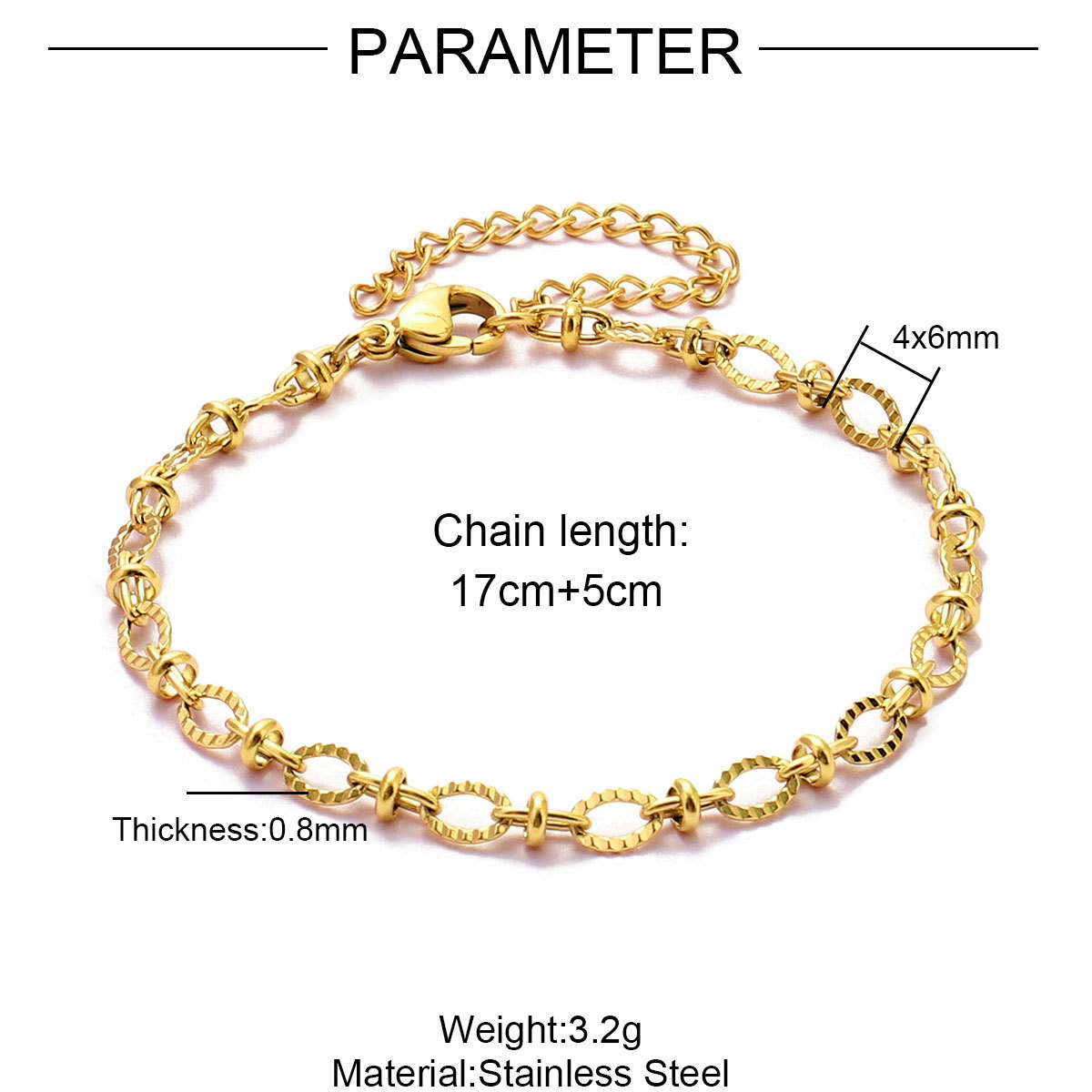 12pcs/pack 17-22cm 18k Gold Plated Stainless Steel Paperclip Cross Link Chain Bracelet Women Handmade DIY Charm Jewelry Making