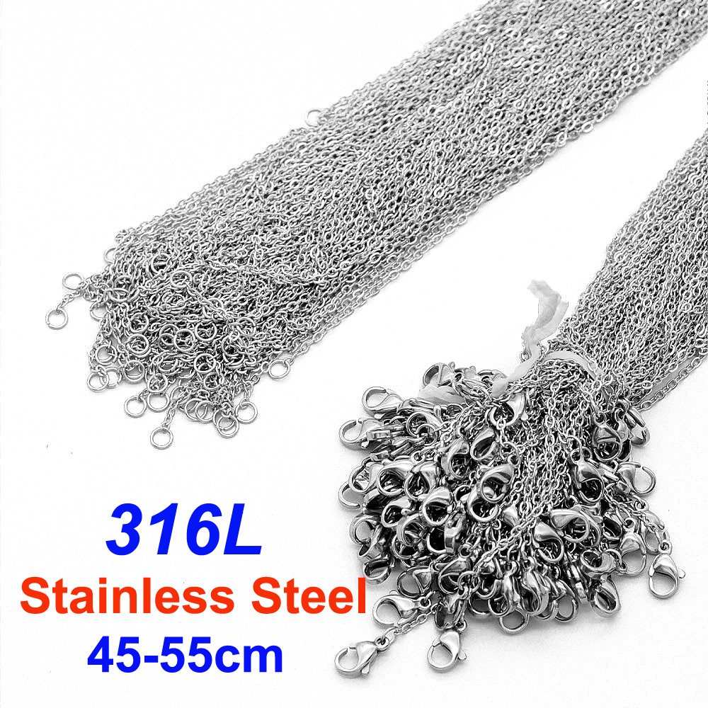 100pcs/pack 45-55cm 316L Stainless Steel Flat Cross Necklace Link Chains Wholesale Women DIY Jewelry Making Supplies For Pendants