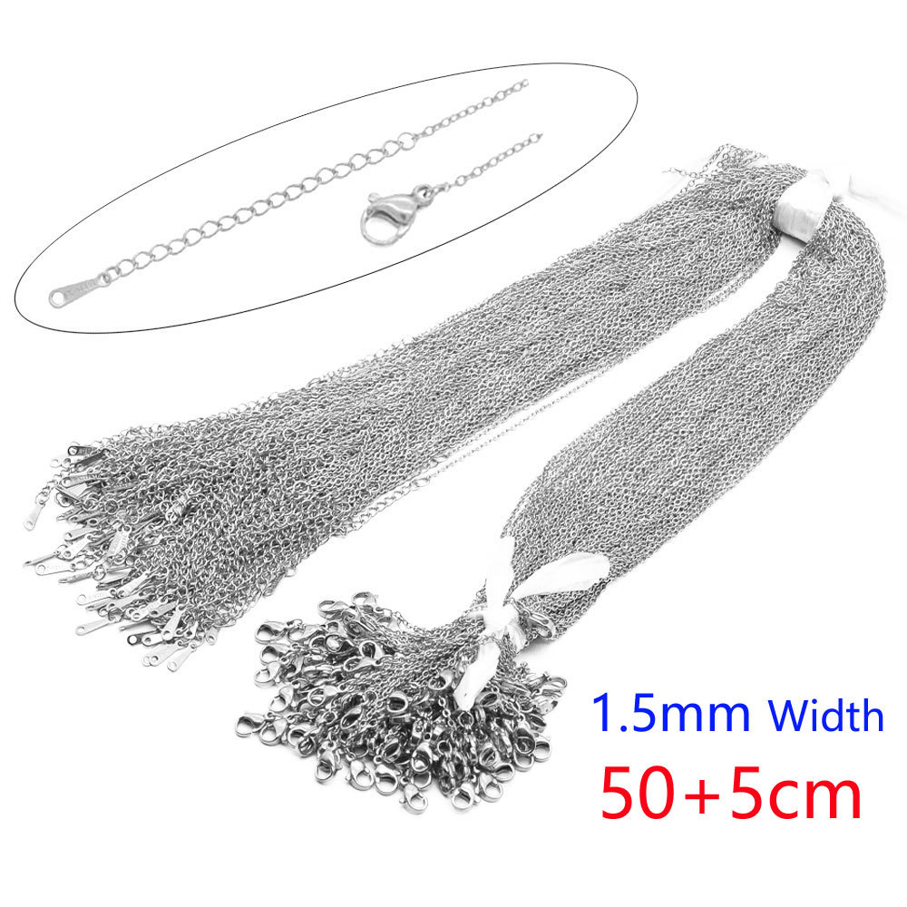 100pcs/pack 45-55cm 316L Stainless Steel Flat Cross Necklace Link Chains Wholesale Women DIY Jewelry Making Supplies For Pendants