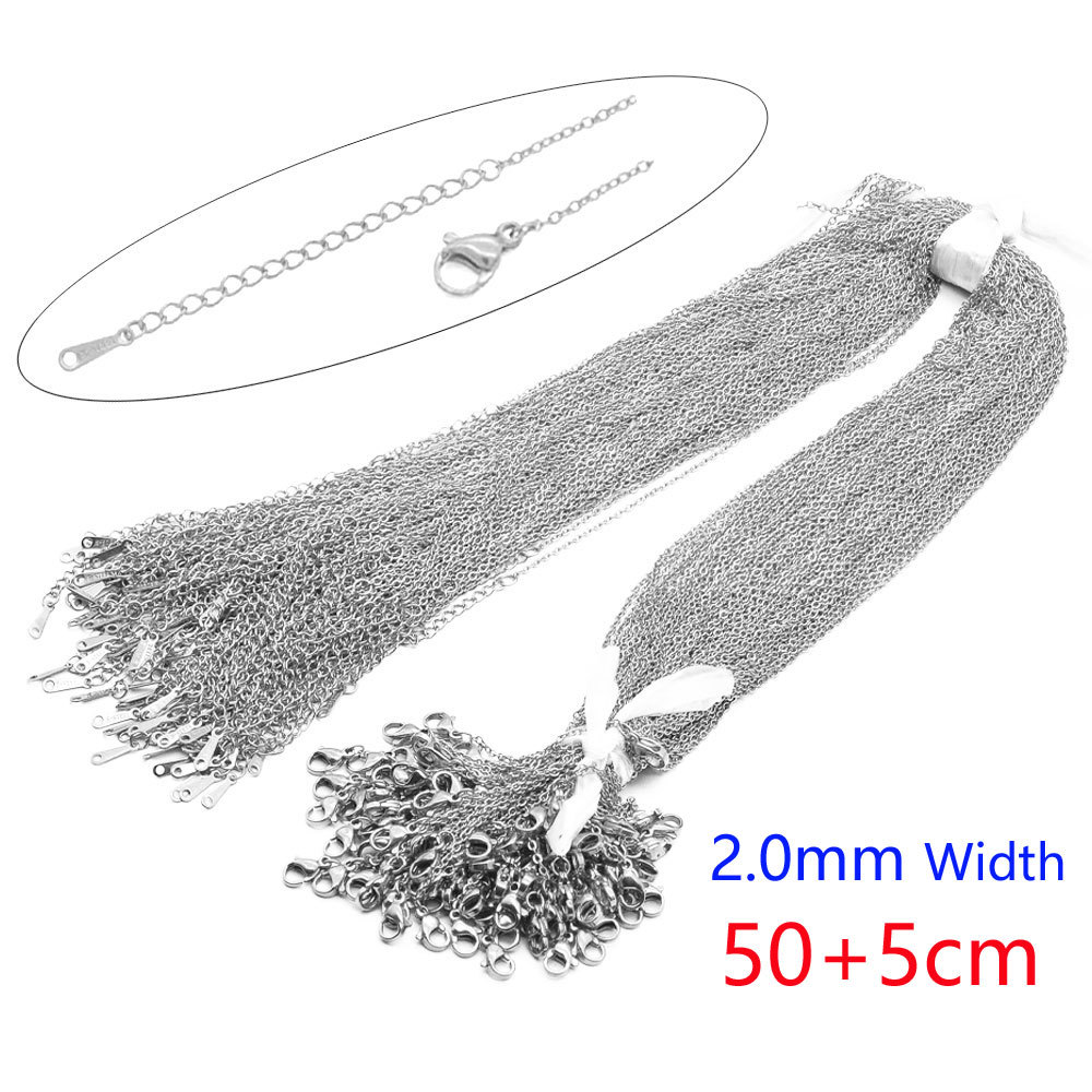 100pcs/pack 45-55cm 316L Stainless Steel Flat Cross Necklace Link Chains Wholesale Women DIY Jewelry Making Supplies For Pendants