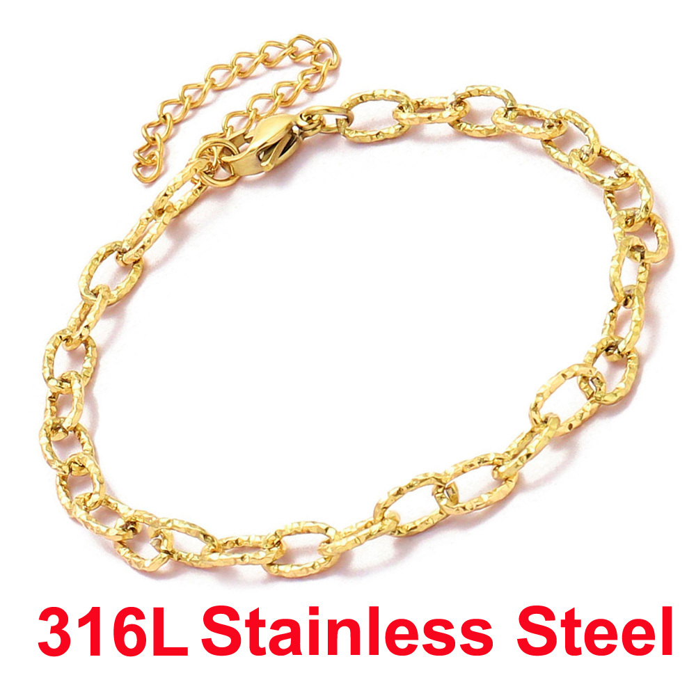 12pcs/pack 17-22cm 18k Gold Plated Stainless Steel Paperclip Cross Link Chain Bracelet Women Handmade DIY Charm Jewelry Making