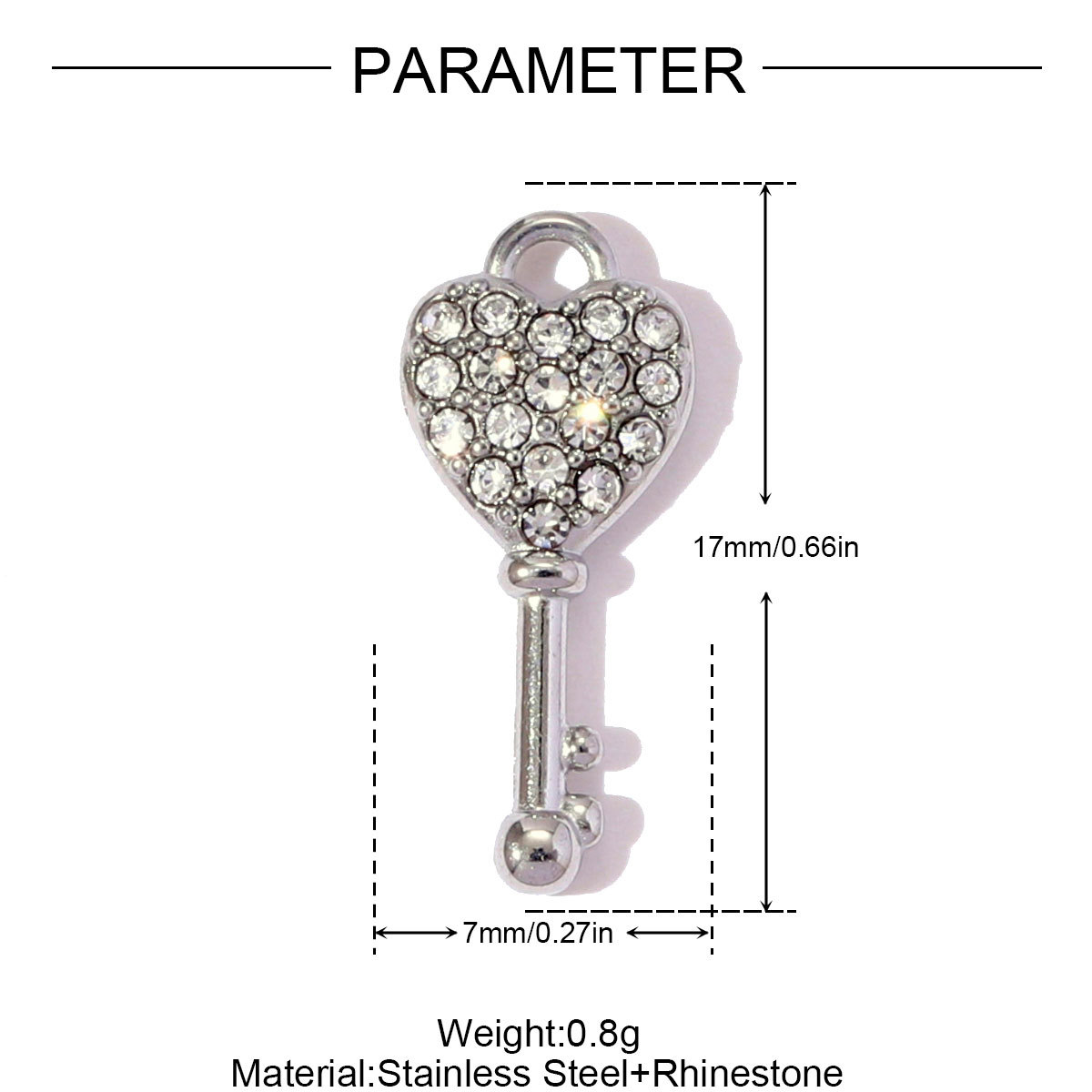 6pcs/pack French Retro Stainless Steel Rhinestone Love Heart Key DIY Charms Geometric Suqare Necklace Pendants Women Daisy Jewelry