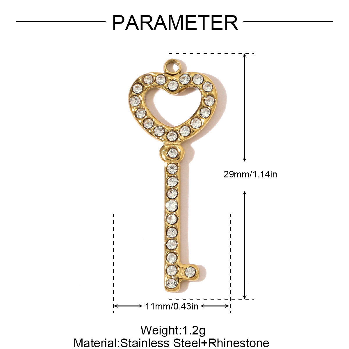 6pcs/pack Fashion Stainless Steel Love Heart Lock Key DIY Charms Wing Necklace Pendants Women Mirror Polish Rhinestone Jewelry