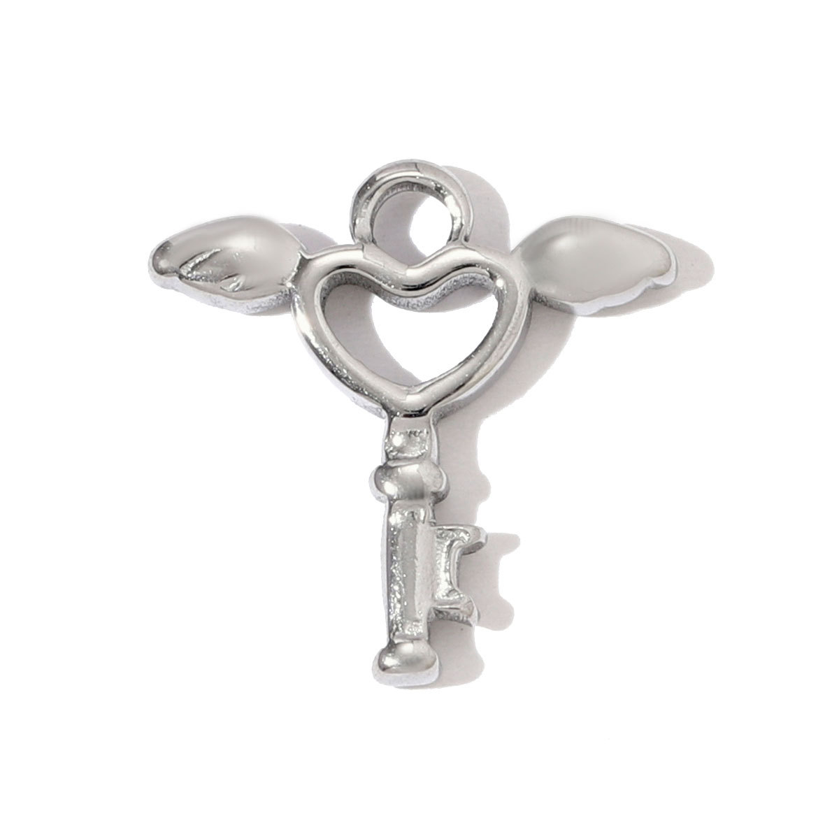 6pcs/pack Fashion Stainless Steel Love Heart Lock Key DIY Charms Wing Necklace Pendants Women Mirror Polish Rhinestone Jewelry