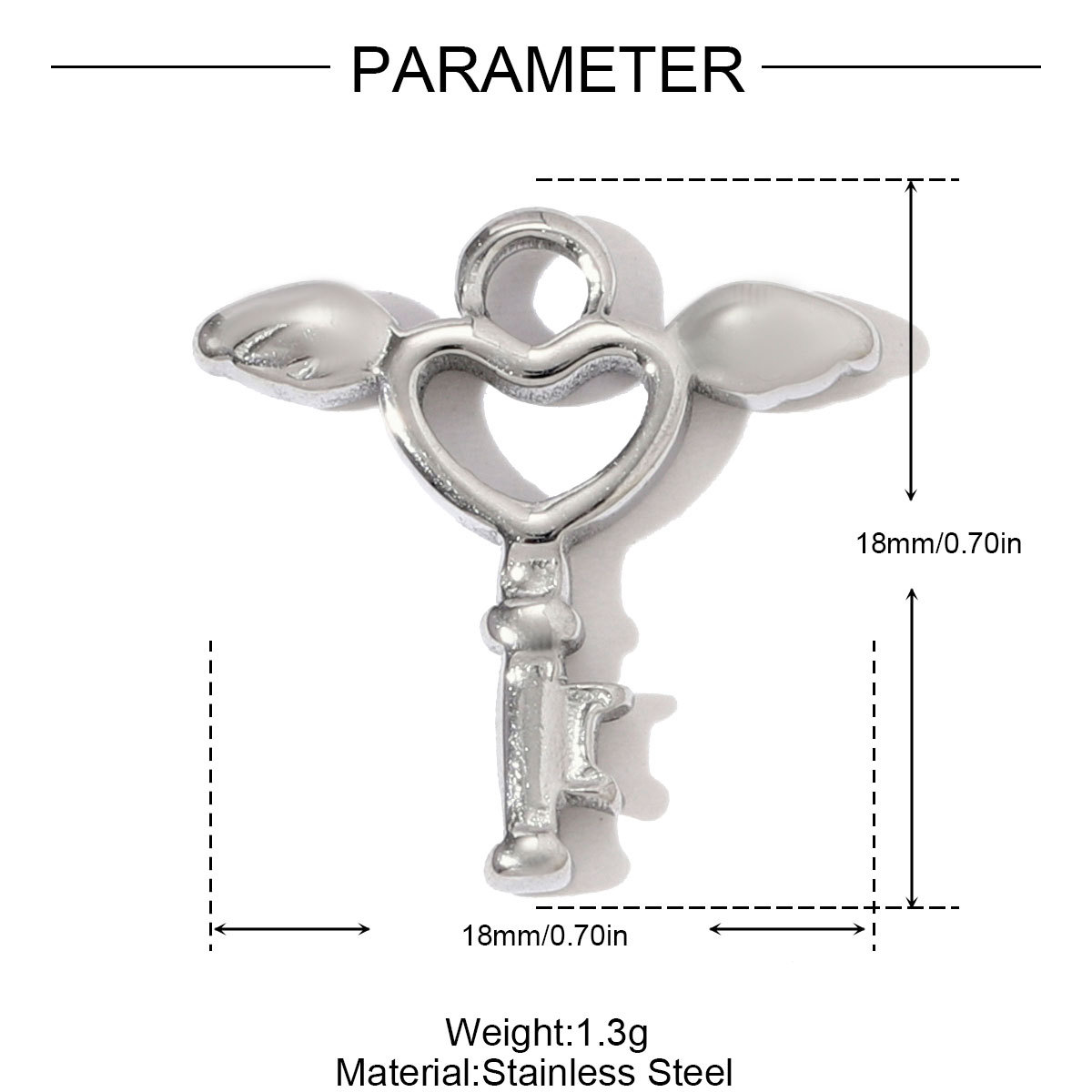 6pcs/pack Fashion Stainless Steel Love Heart Lock Key DIY Charms Wing Necklace Pendants Women Mirror Polish Rhinestone Jewelry