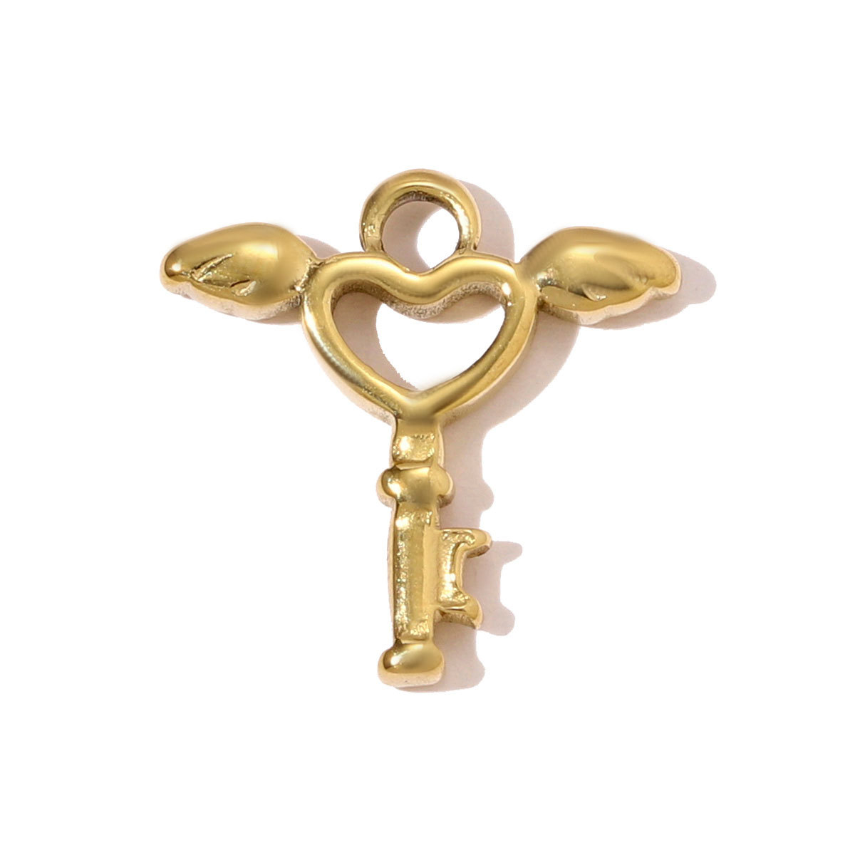 6pcs/pack Fashion Stainless Steel Love Heart Lock Key DIY Charms Wing Necklace Pendants Women Mirror Polish Rhinestone Jewelry