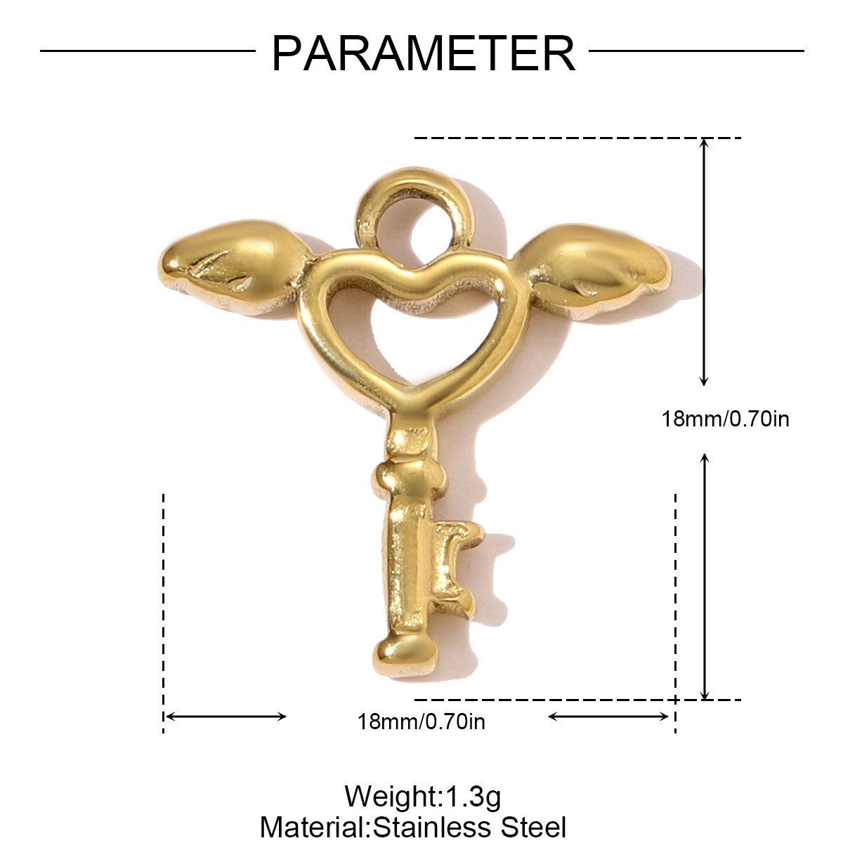 6pcs/pack Fashion Stainless Steel Love Heart Lock Key DIY Charms Wing Necklace Pendants Women Mirror Polish Rhinestone Jewelry