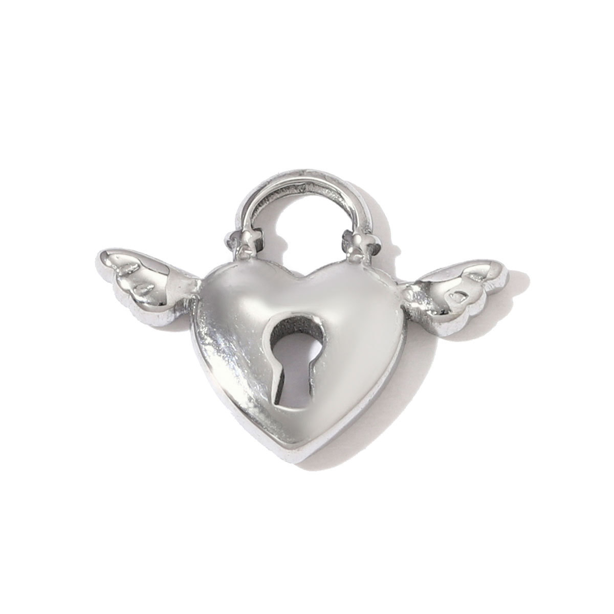 6pcs/pack Fashion Stainless Steel Love Heart Lock Key DIY Charms Wing Necklace Pendants Women Mirror Polish Rhinestone Jewelry