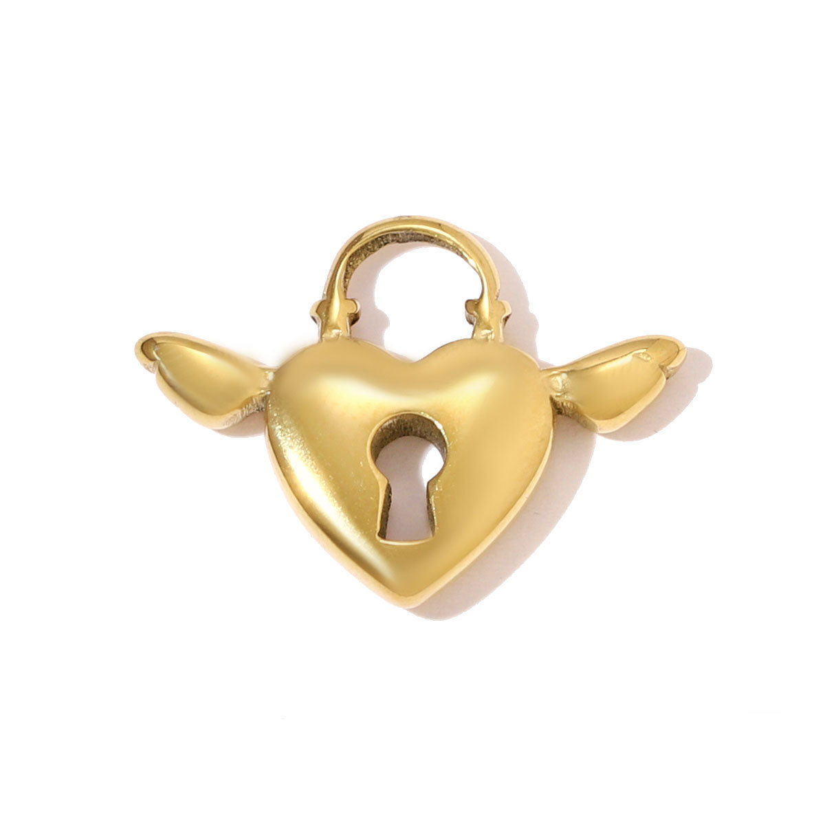 6pcs/pack Fashion Stainless Steel Love Heart Lock Key DIY Charms Wing Necklace Pendants Women Mirror Polish Rhinestone Jewelry