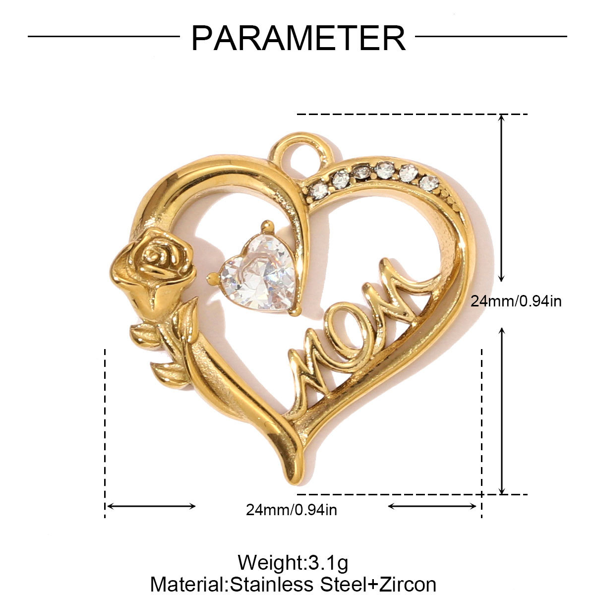 6pcs/pack French Stainless Steel Zircon Heart Clover Sun DIY Charms Flower Little Boy Necklace Pendants Women Geometric Oval Jewelry
