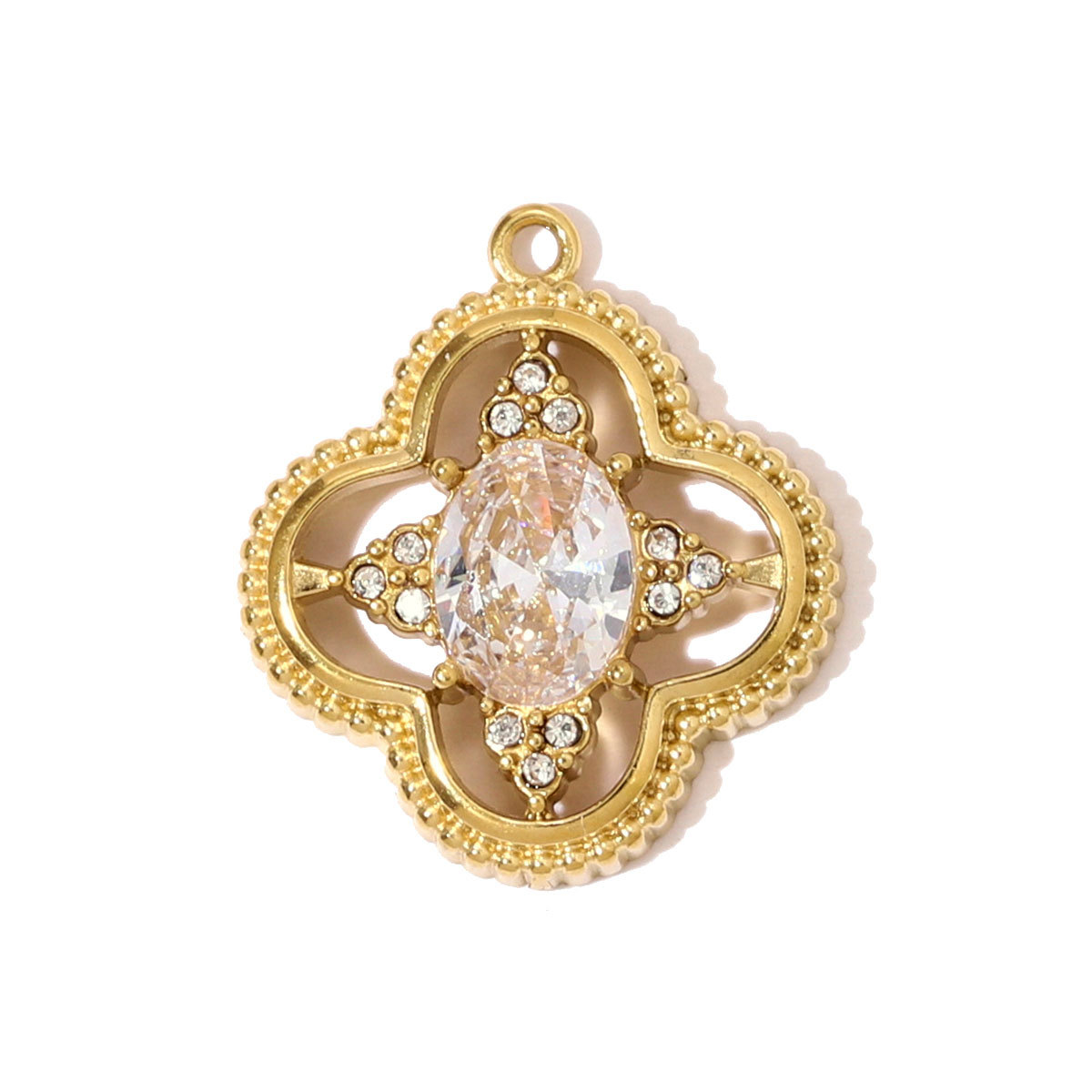 6pcs/pack French Stainless Steel Zircon Heart Clover Sun DIY Charms Flower Little Boy Necklace Pendants Women Geometric Oval Jewelry