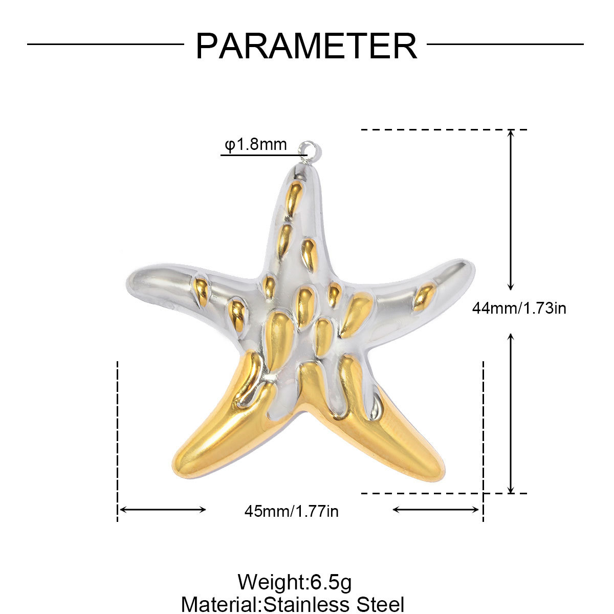 6pcs/pack Stainless Steel Two Tone Fish Tail Whale DIY Earring Charms Jellyfish Starfish Necklace Pendants Woman Shell Jewelry Wholesale