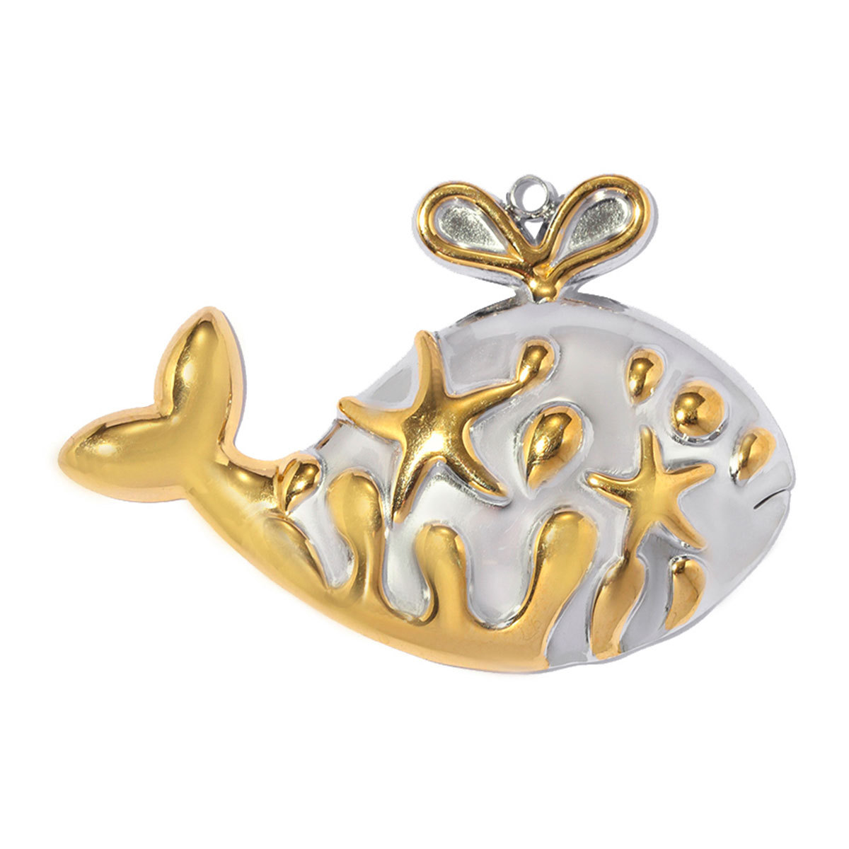 6pcs/pack Stainless Steel Two Tone Fish Tail Whale DIY Earring Charms Jellyfish Starfish Necklace Pendants Woman Shell Jewelry Wholesale