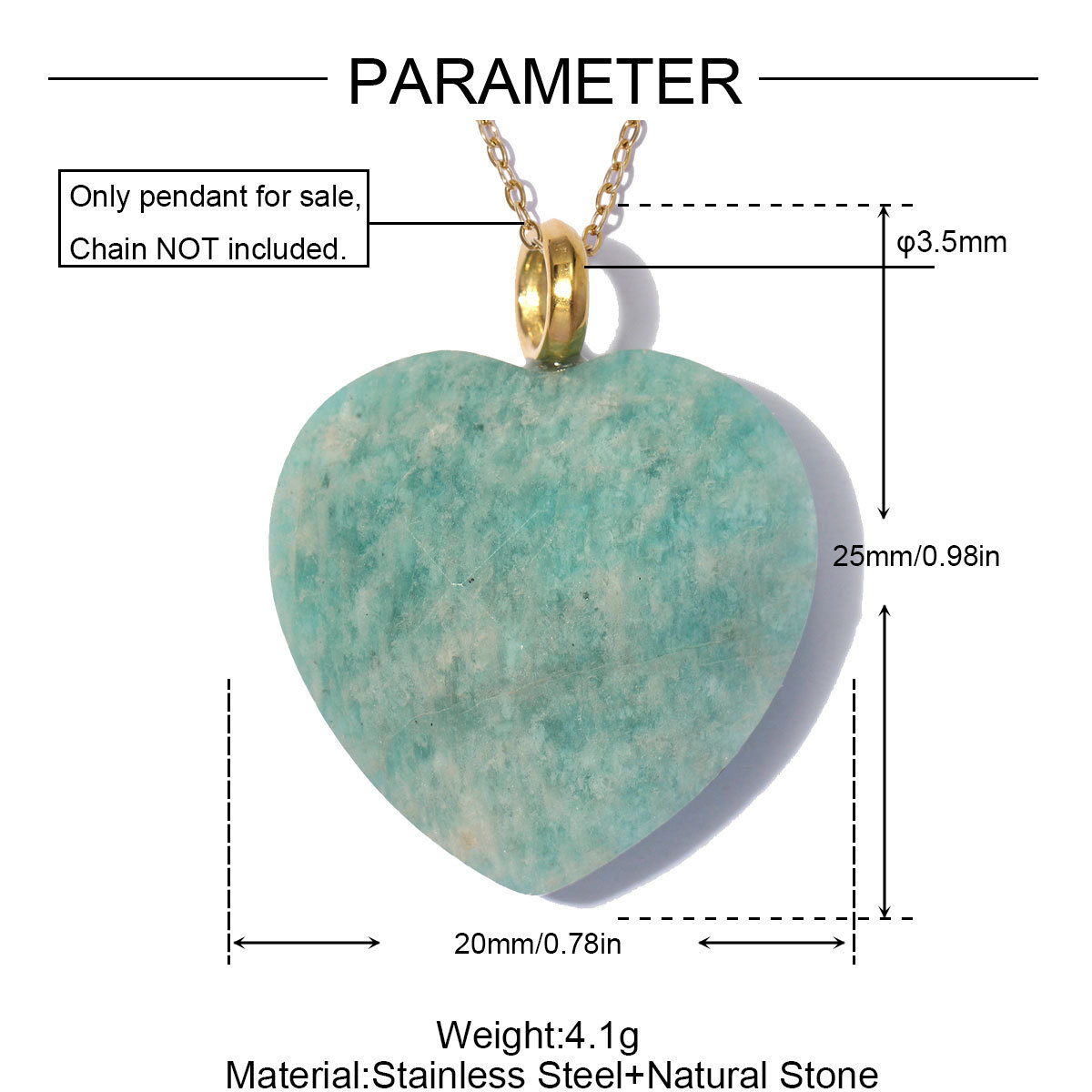 6pcs/pack Stainless Steel Natura Stone Love Heart DIY Charms Rhinestone Amethyst Necklace Pendants Evil Eye Fashion Jewelry
