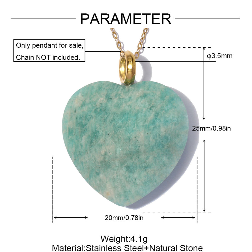 6pcs/pack Stainless Steel Natura Stone Love Heart DIY Charms Rhinestone Amethyst Necklace Pendants Evil Eye Fashion Jewelry