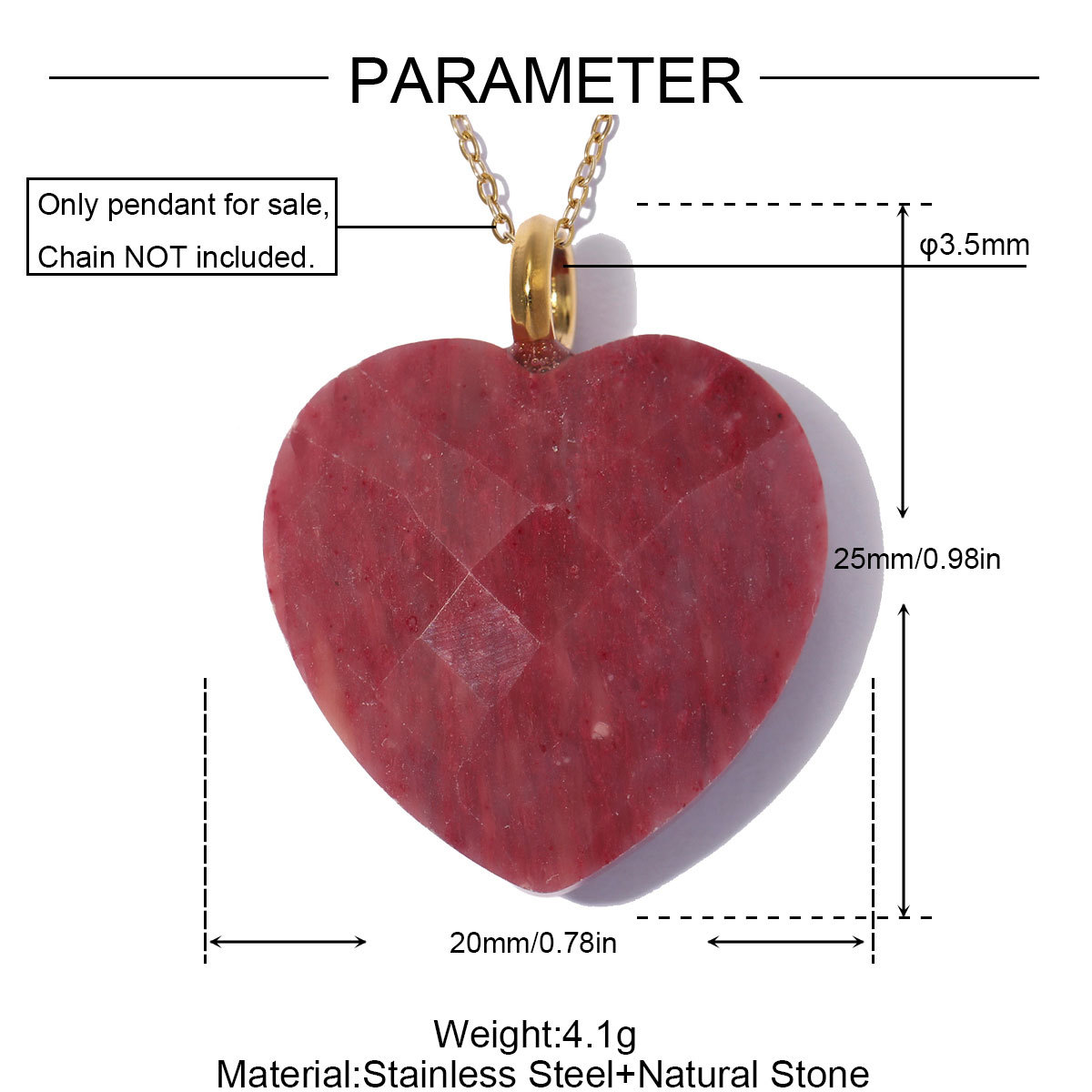 6pcs/pack Stainless Steel Natura Stone Love Heart DIY Charms Rhinestone Amethyst Necklace Pendants Evil Eye Fashion Jewelry