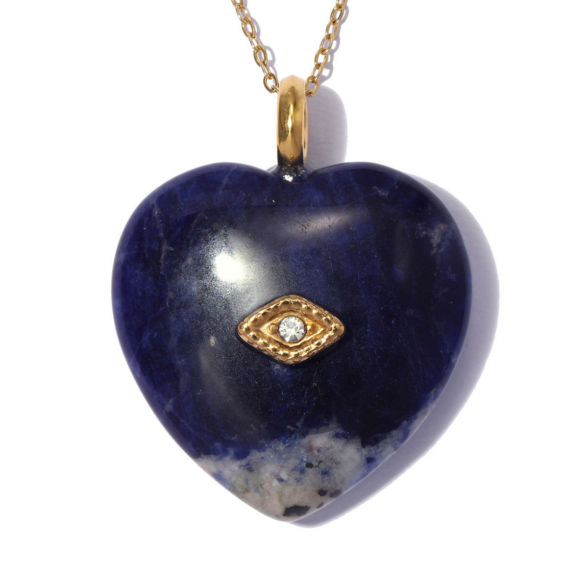 6pcs/pack Stainless Steel Natura Stone Love Heart DIY Charms Rhinestone Amethyst Necklace Pendants Evil Eye Fashion Jewelry