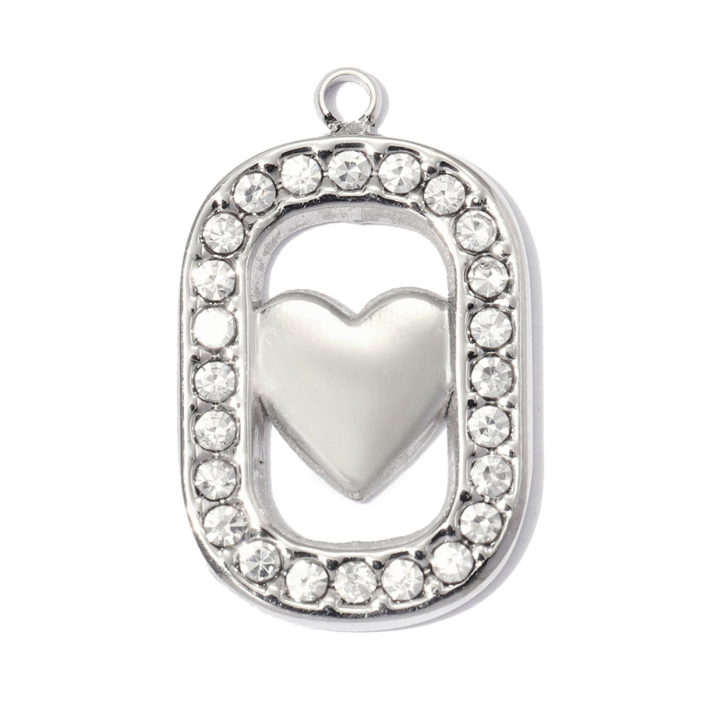 6pcs/pack Stainless Steel Rhinestone Square DIY Charms Brush Love Heart Necklace Pendants Woman Moon Star Jewelry Wholesale
