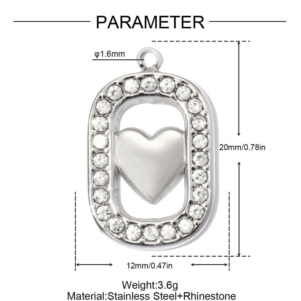 6pcs/pack Stainless Steel Rhinestone Square DIY Charms Brush Love Heart Necklace Pendants Woman Moon Star Jewelry Wholesale