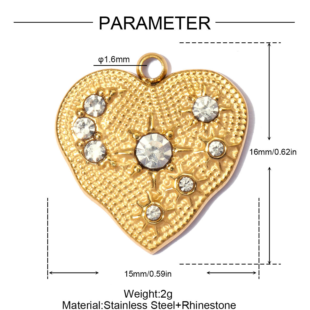 6pcs/pack Stainless Steel Rhinestone Square DIY Charms Brush Love Heart Necklace Pendants Woman Moon Star Jewelry Wholesale