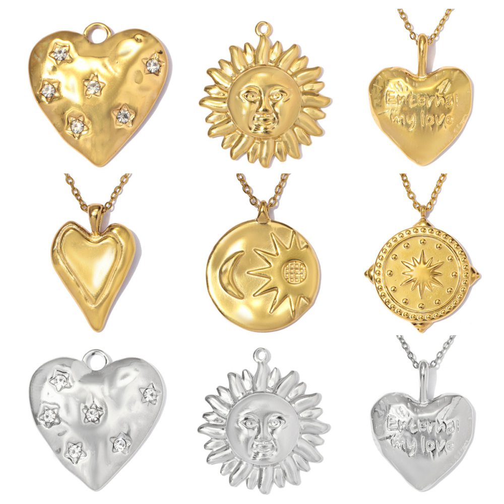 6pcs/pack Stainless Steel Rhinestone Love Heart DIY Charms Moon Star Necklace Pendants Woman Star Sunflower Jewelry Wholesale