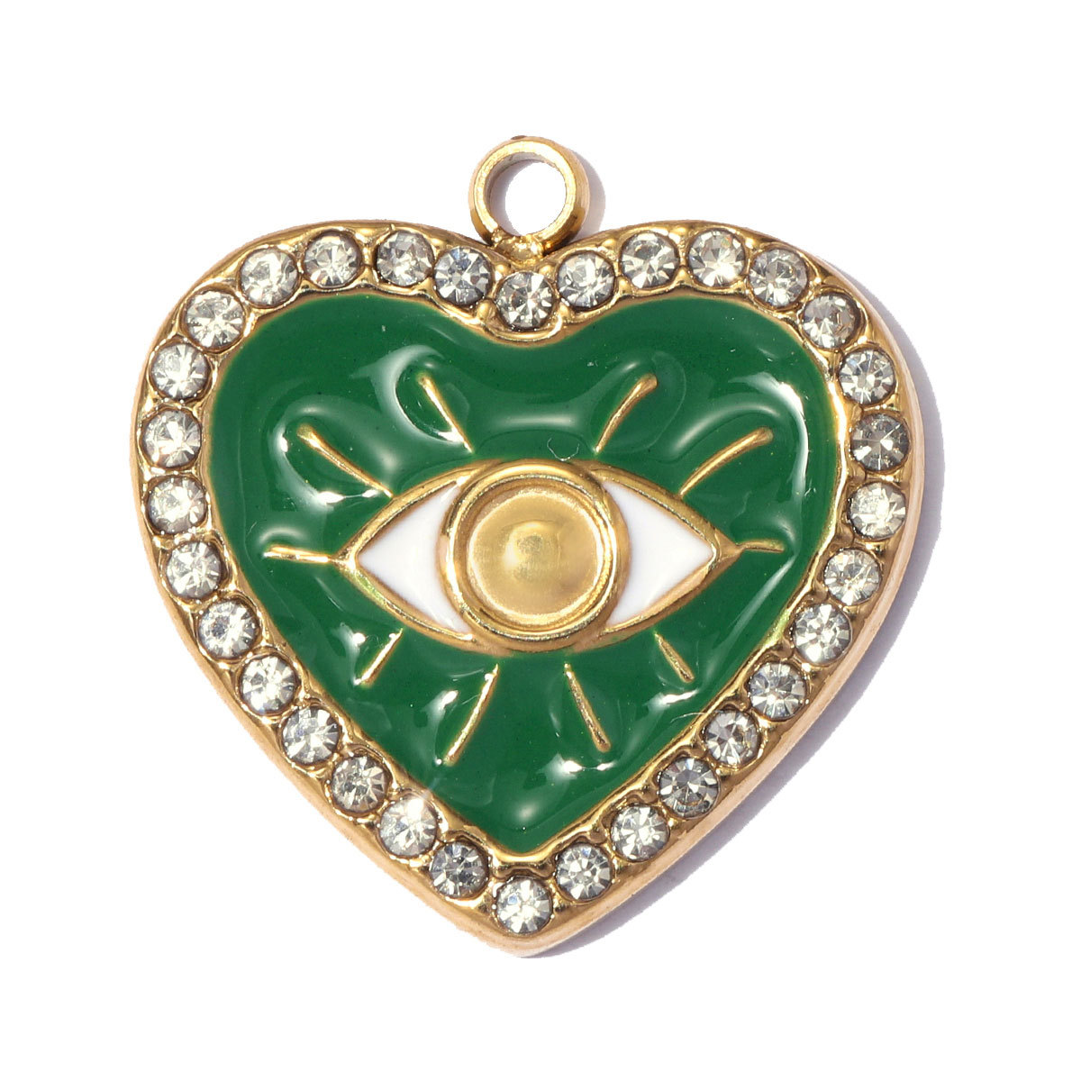 6pcs/pack Stainless Steel Rhinestone Evil Eye DIY Bracelet Charms Enamel Love Heart Necklace Pendants Woman Sun Jewelry Wholesale