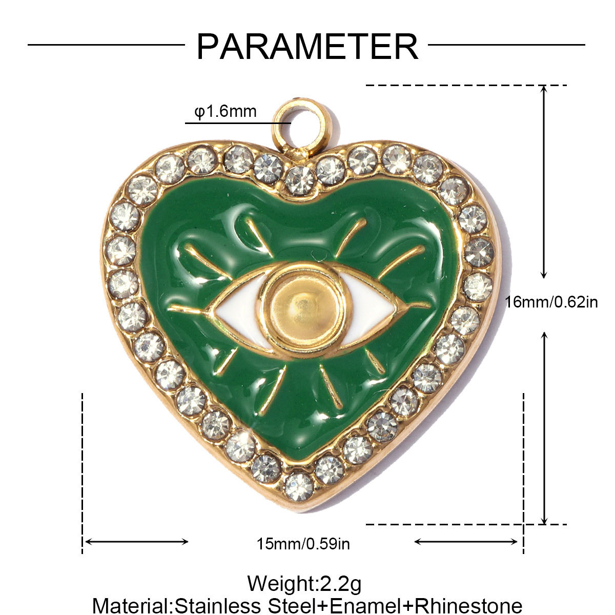 6pcs/pack Stainless Steel Rhinestone Evil Eye DIY Bracelet Charms Enamel Love Heart Necklace Pendants Woman Sun Jewelry Wholesale