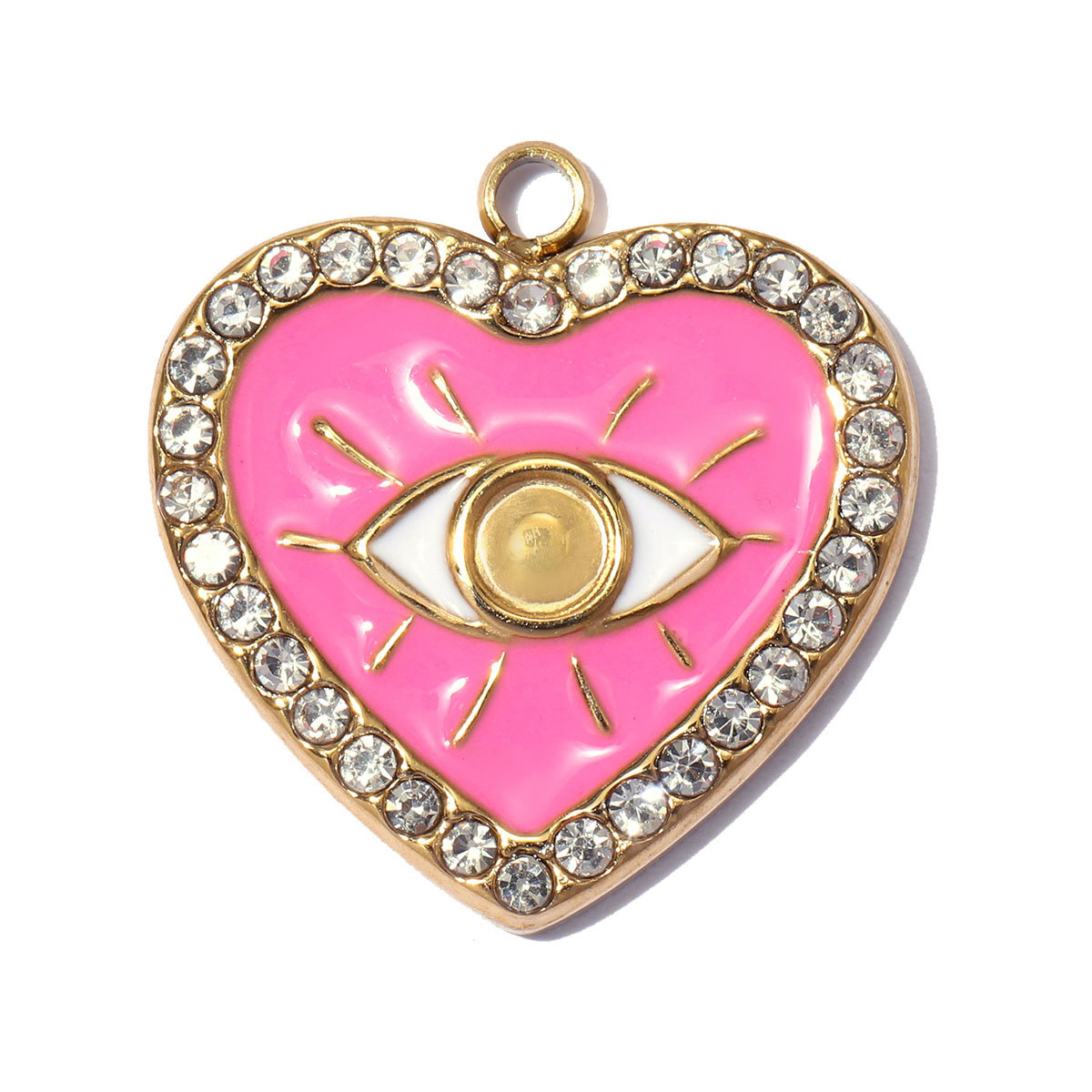 6pcs/pack Stainless Steel Rhinestone Evil Eye DIY Bracelet Charms Enamel Love Heart Necklace Pendants Woman Sun Jewelry Wholesale