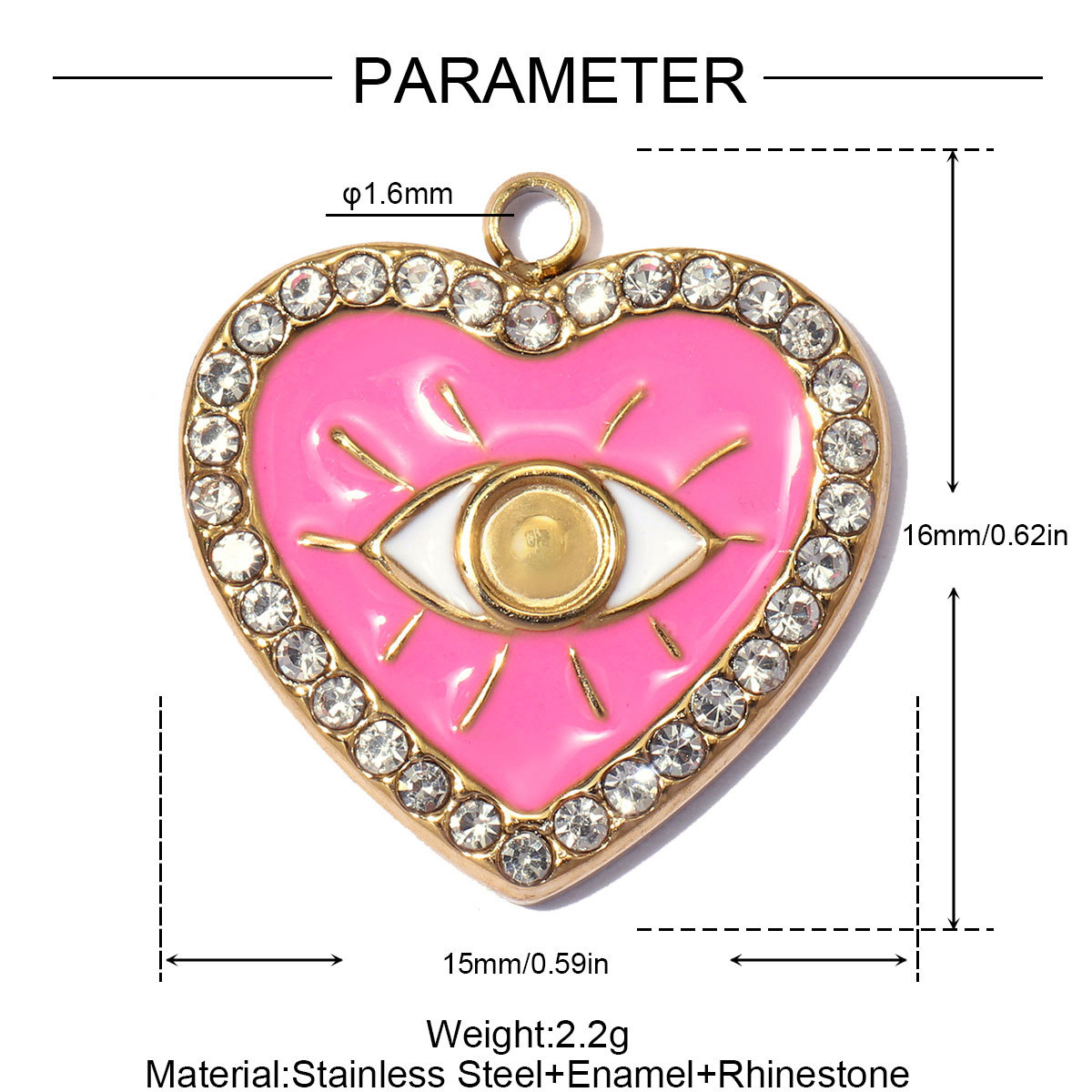 6pcs/pack Stainless Steel Rhinestone Evil Eye DIY Bracelet Charms Enamel Love Heart Necklace Pendants Woman Sun Jewelry Wholesale