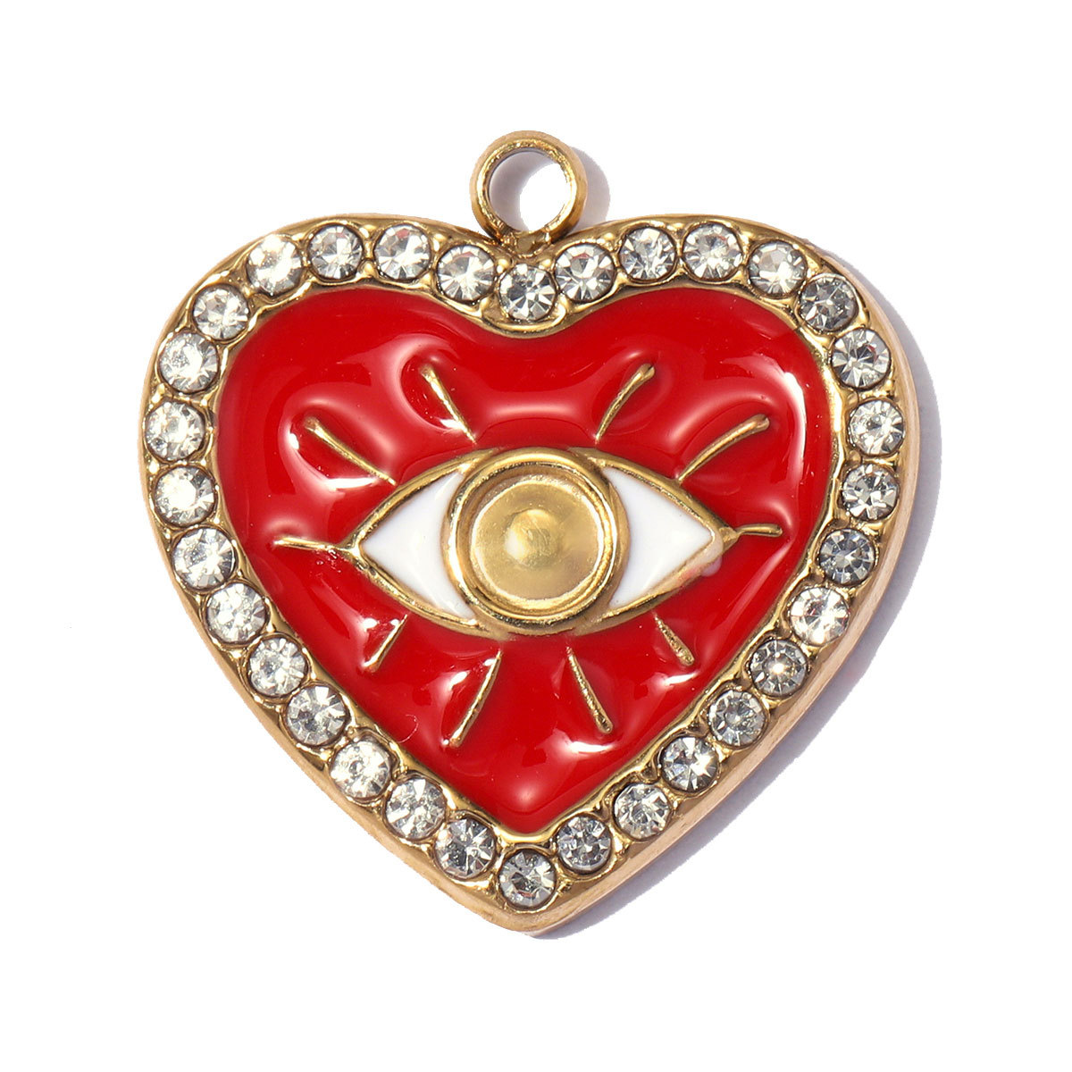 6pcs/pack Stainless Steel Rhinestone Evil Eye DIY Bracelet Charms Enamel Love Heart Necklace Pendants Woman Sun Jewelry Wholesale