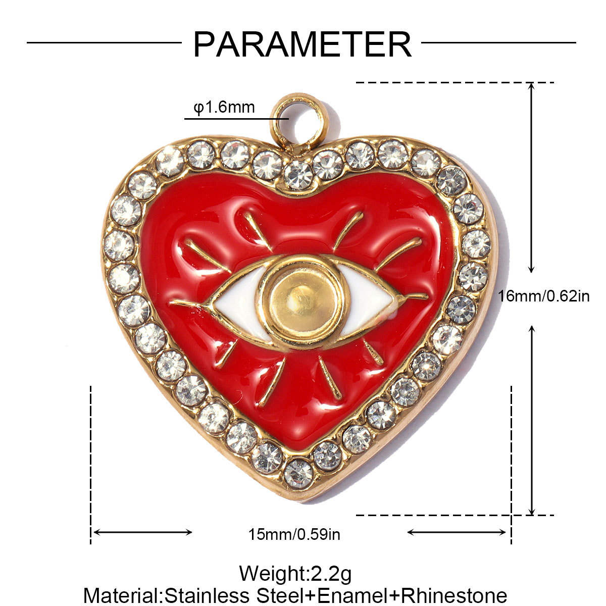 6pcs/pack Stainless Steel Rhinestone Evil Eye DIY Bracelet Charms Enamel Love Heart Necklace Pendants Woman Sun Jewelry Wholesale