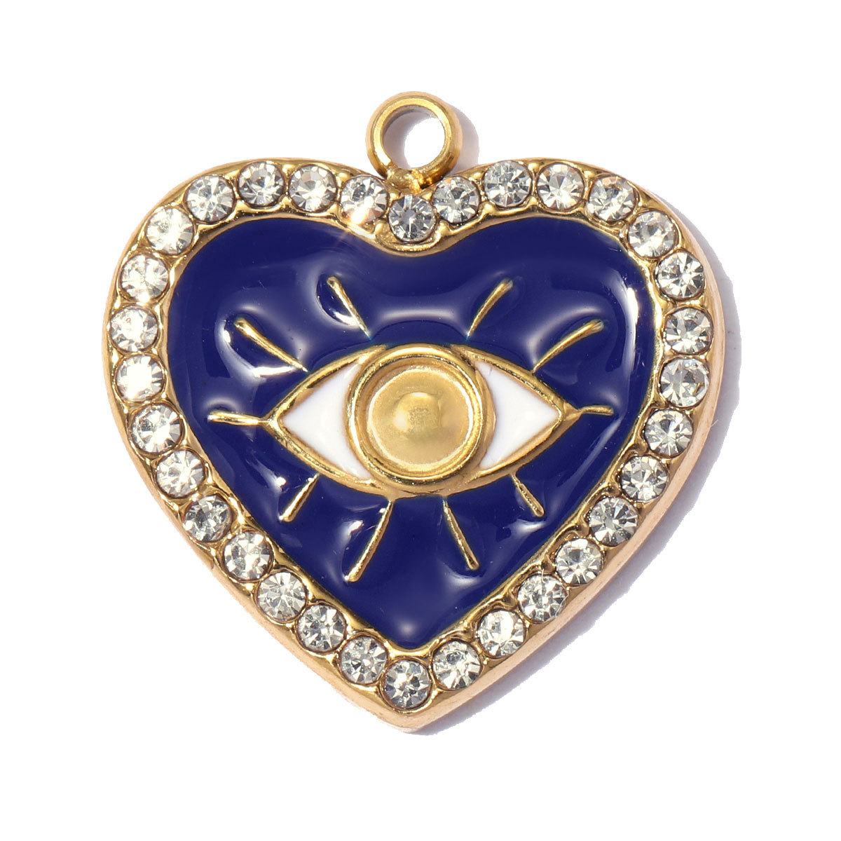 6pcs/pack Stainless Steel Rhinestone Evil Eye DIY Bracelet Charms Enamel Love Heart Necklace Pendants Woman Sun Jewelry Wholesale