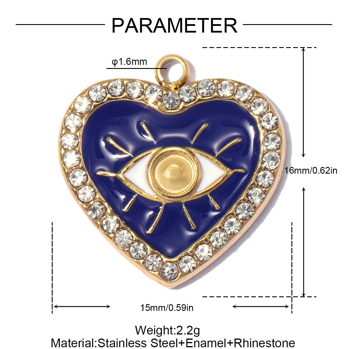 6pcs/pack Stainless Steel Rhinestone Evil Eye DIY Bracelet Charms Enamel Love Heart Necklace Pendants Woman Sun Jewelry Wholesale