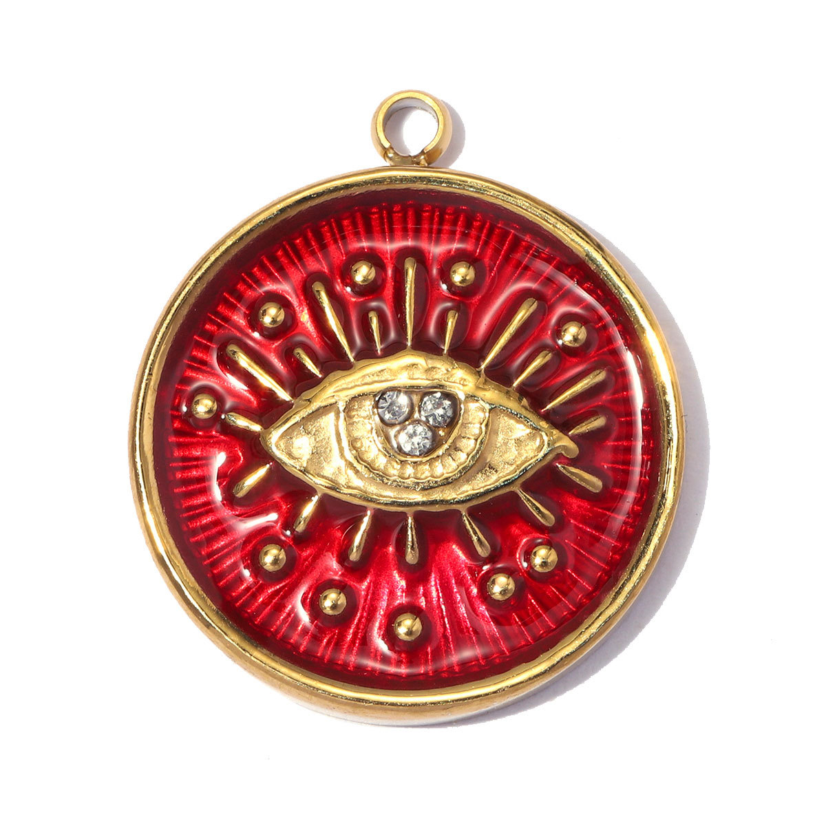 6pcs/pack Stainless Steel Rhinestone Evil Eye DIY Bracelet Charms Enamel Love Heart Necklace Pendants Woman Sun Jewelry Wholesale