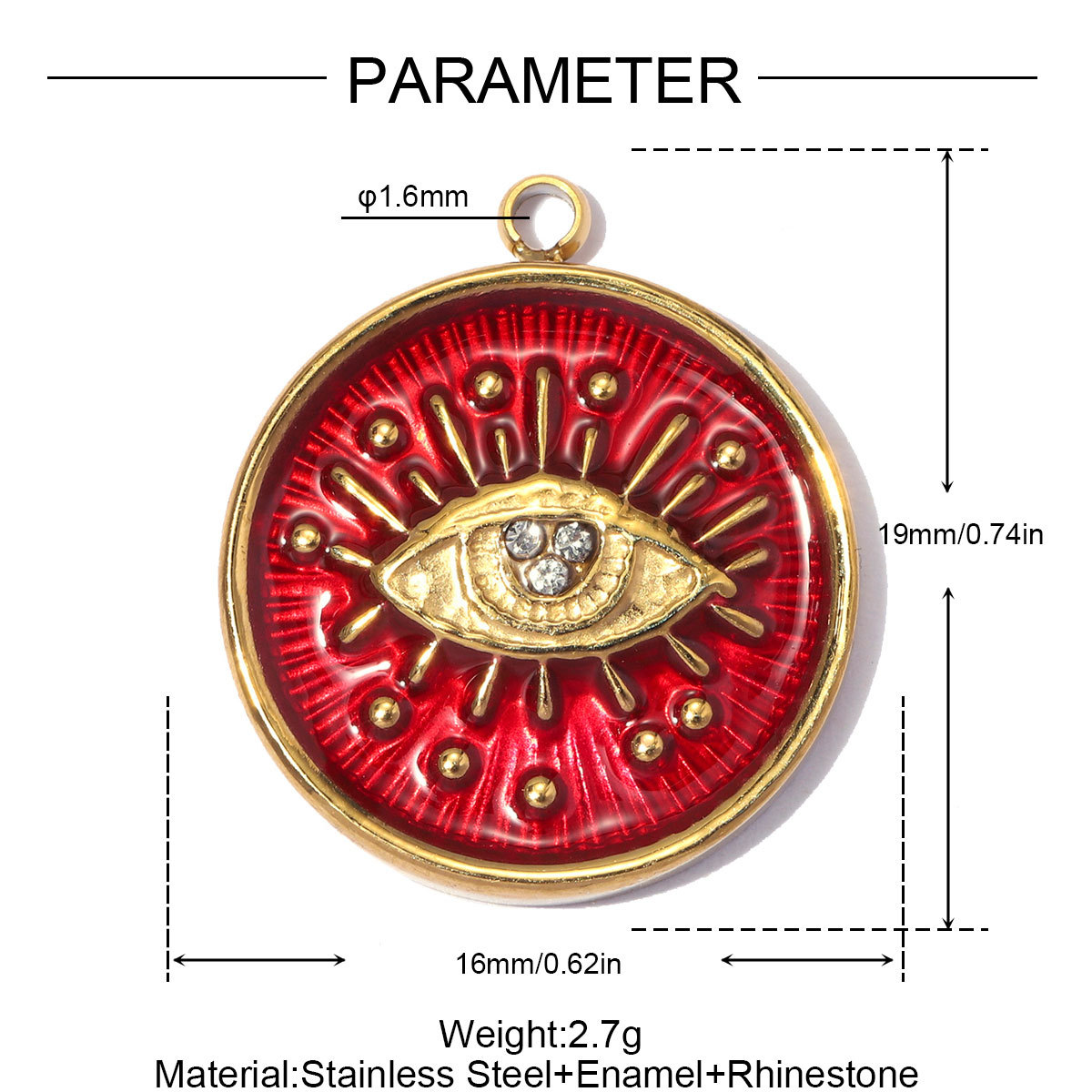 6pcs/pack Stainless Steel Rhinestone Evil Eye DIY Bracelet Charms Enamel Love Heart Necklace Pendants Woman Sun Jewelry Wholesale