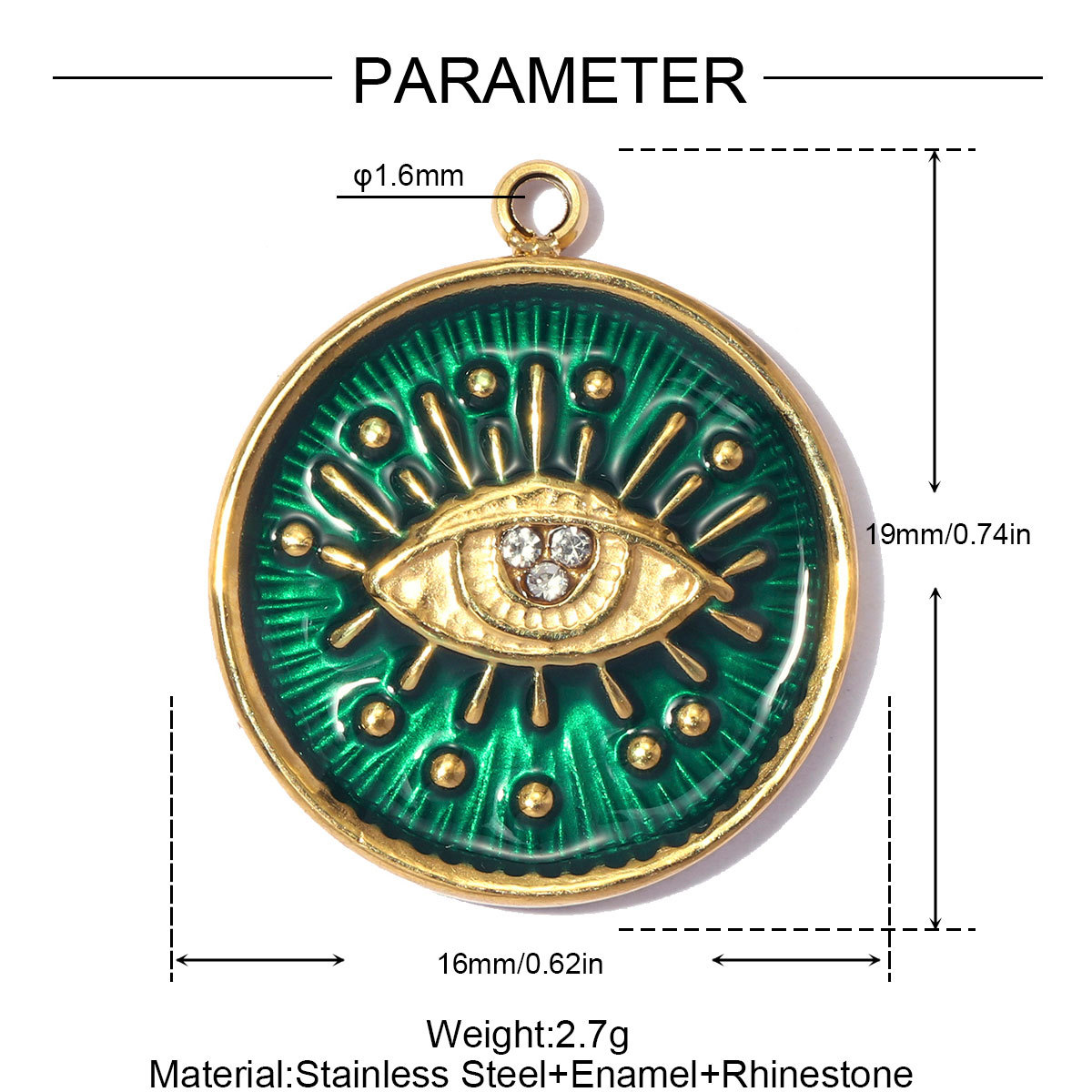 6pcs/pack Stainless Steel Rhinestone Evil Eye DIY Bracelet Charms Enamel Love Heart Necklace Pendants Woman Sun Jewelry Wholesale