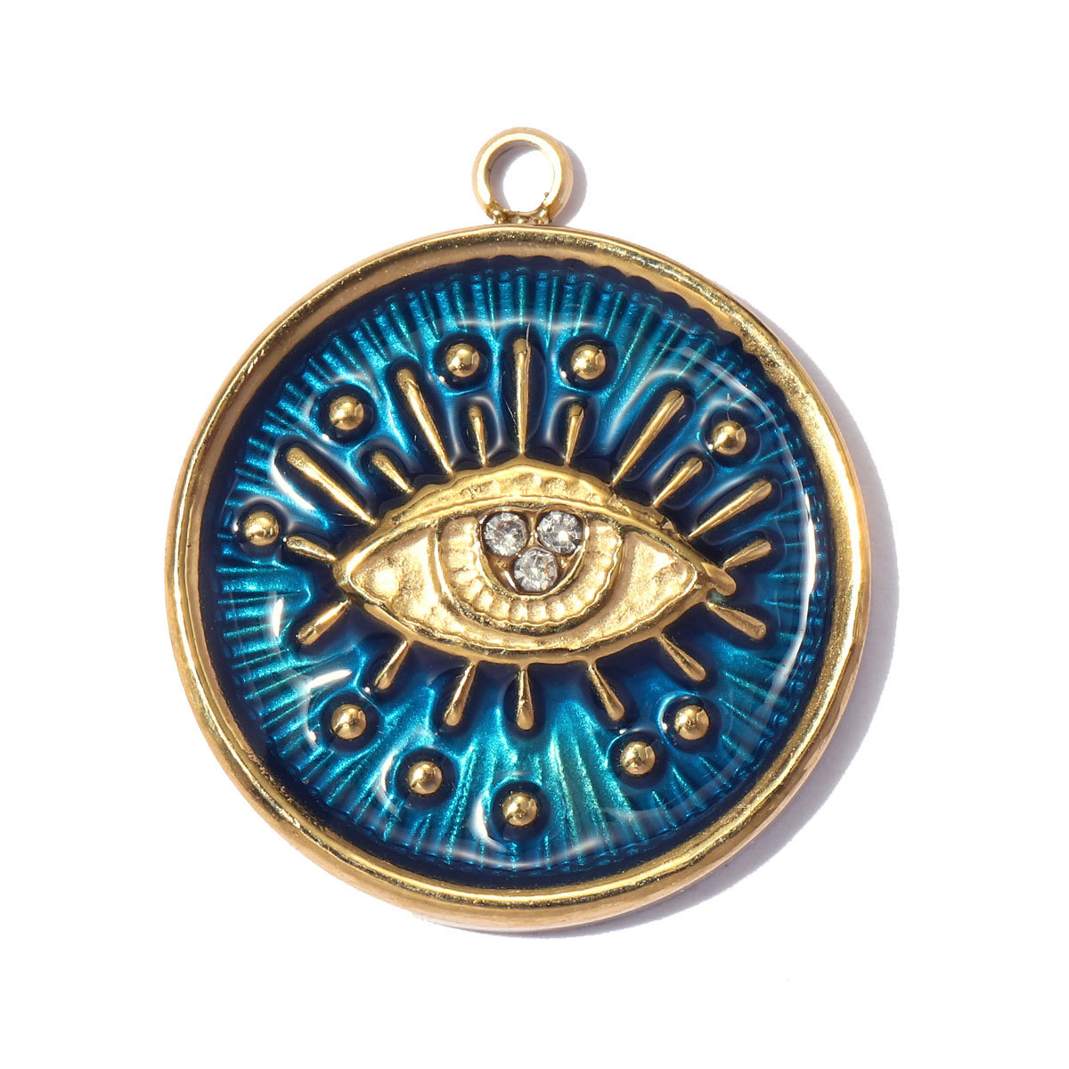 6pcs/pack Stainless Steel Rhinestone Evil Eye DIY Bracelet Charms Enamel Love Heart Necklace Pendants Woman Sun Jewelry Wholesale