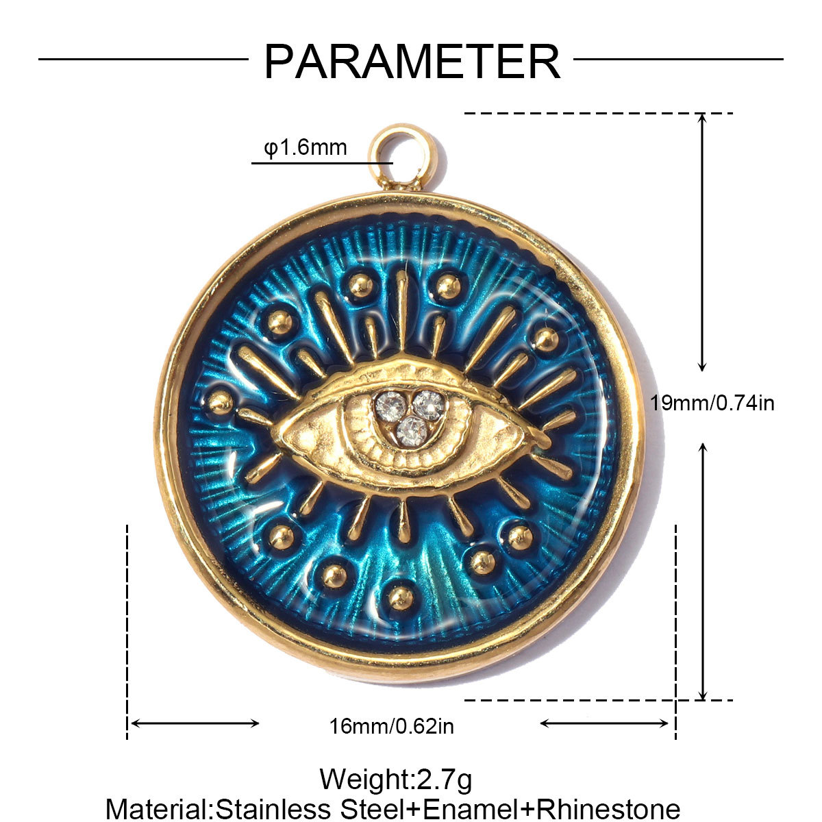 6pcs/pack Stainless Steel Rhinestone Evil Eye DIY Bracelet Charms Enamel Love Heart Necklace Pendants Woman Sun Jewelry Wholesale