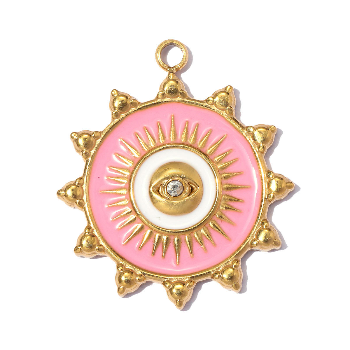 6pcs/pack Stainless Steel Rhinestone Evil Eye DIY Bracelet Charms Enamel Love Heart Necklace Pendants Woman Sun Jewelry Wholesale