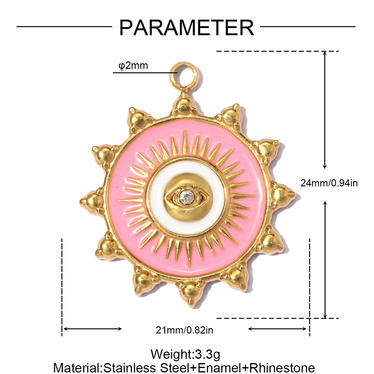 6pcs/pack Stainless Steel Rhinestone Evil Eye DIY Bracelet Charms Enamel Love Heart Necklace Pendants Woman Sun Jewelry Wholesale