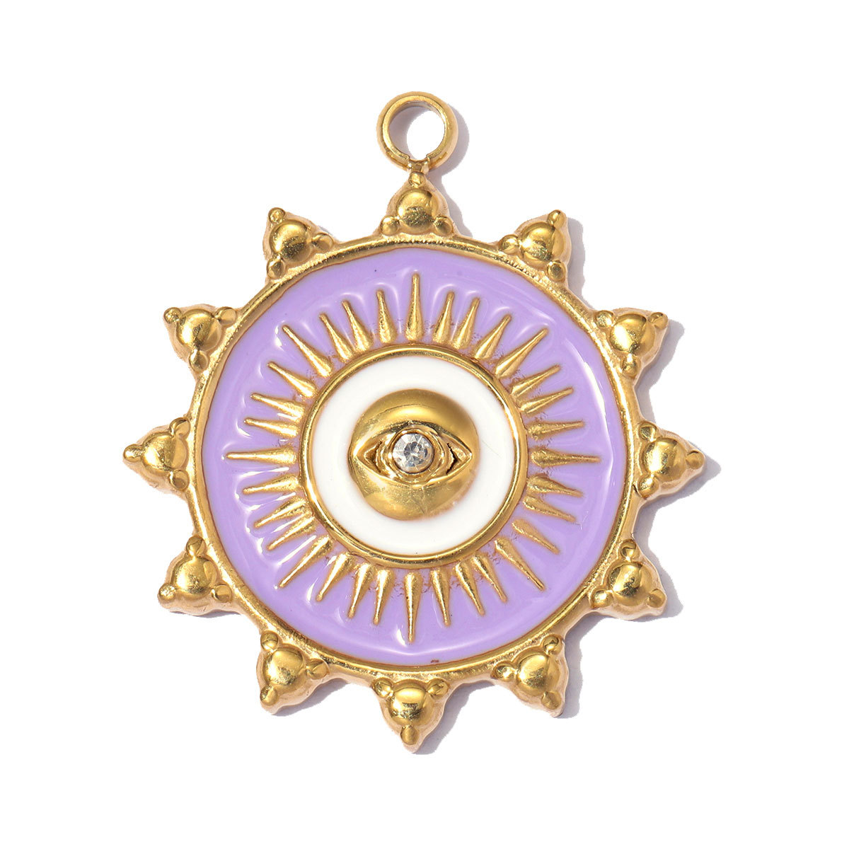 6pcs/pack Stainless Steel Rhinestone Evil Eye DIY Bracelet Charms Enamel Love Heart Necklace Pendants Woman Sun Jewelry Wholesale